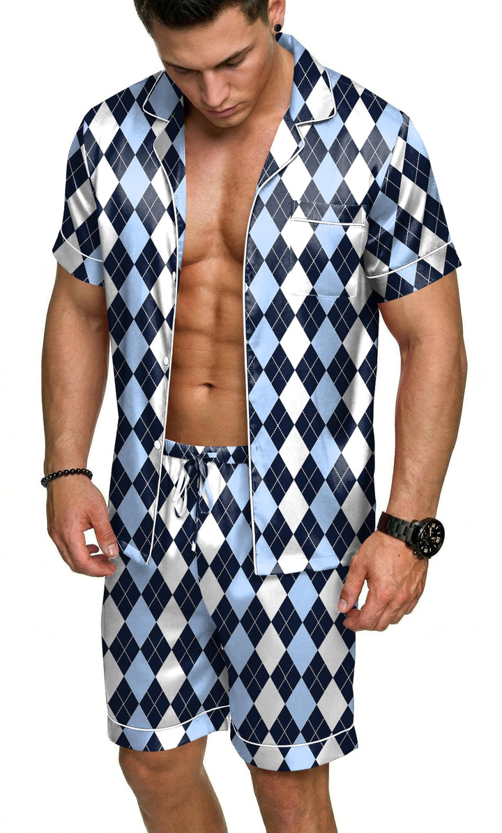 Ekouaer Mens Silk Satin Pajamas Set, Short Sleeve Sleepwear Lightweight Button Up Lounge Pjs Set with Pockets S-4XL WEBE CLOTHING