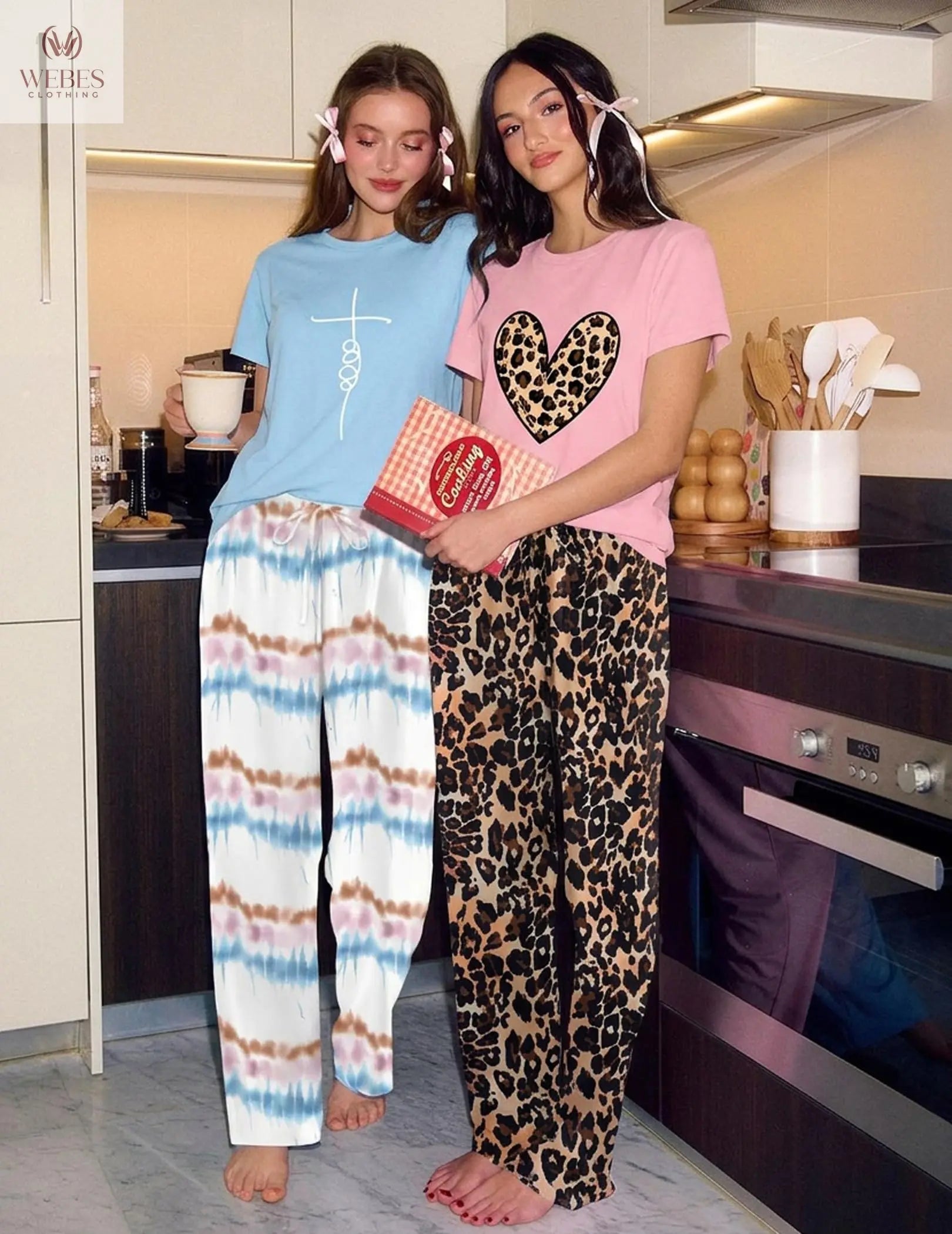 Ekouaer 2 Pack Pajamas for Women Set Short Sleeve Pj Top and Printed Pants | Soft PJs Cozy Printed Lounge Sets Comfy Sleepwear with Pockets WEBE CLOTHING