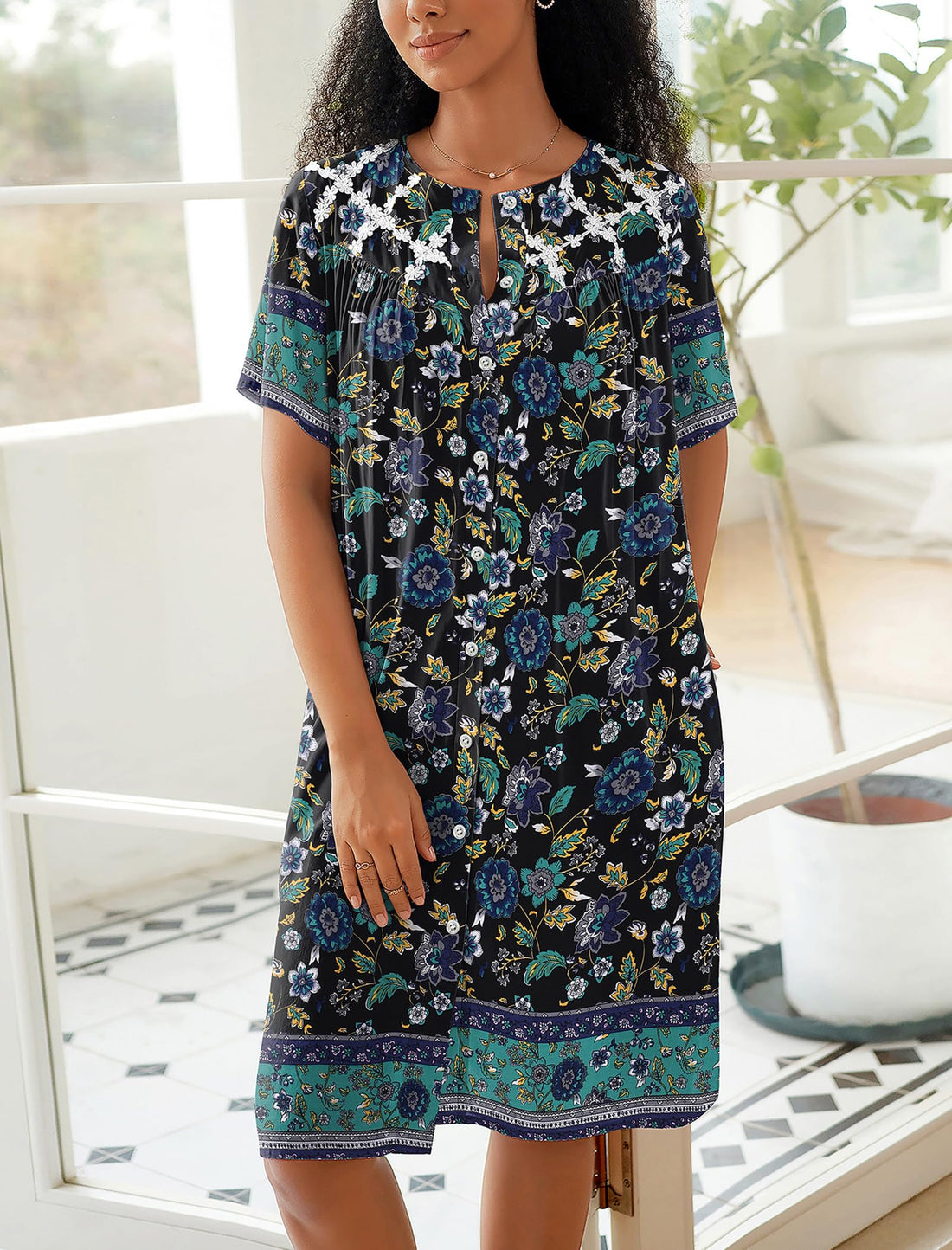 Ekouaer House Dress for Women Button Down Nightgown Short Sleeve Housecoat with pockets S-4XL WEBE CLOTHING