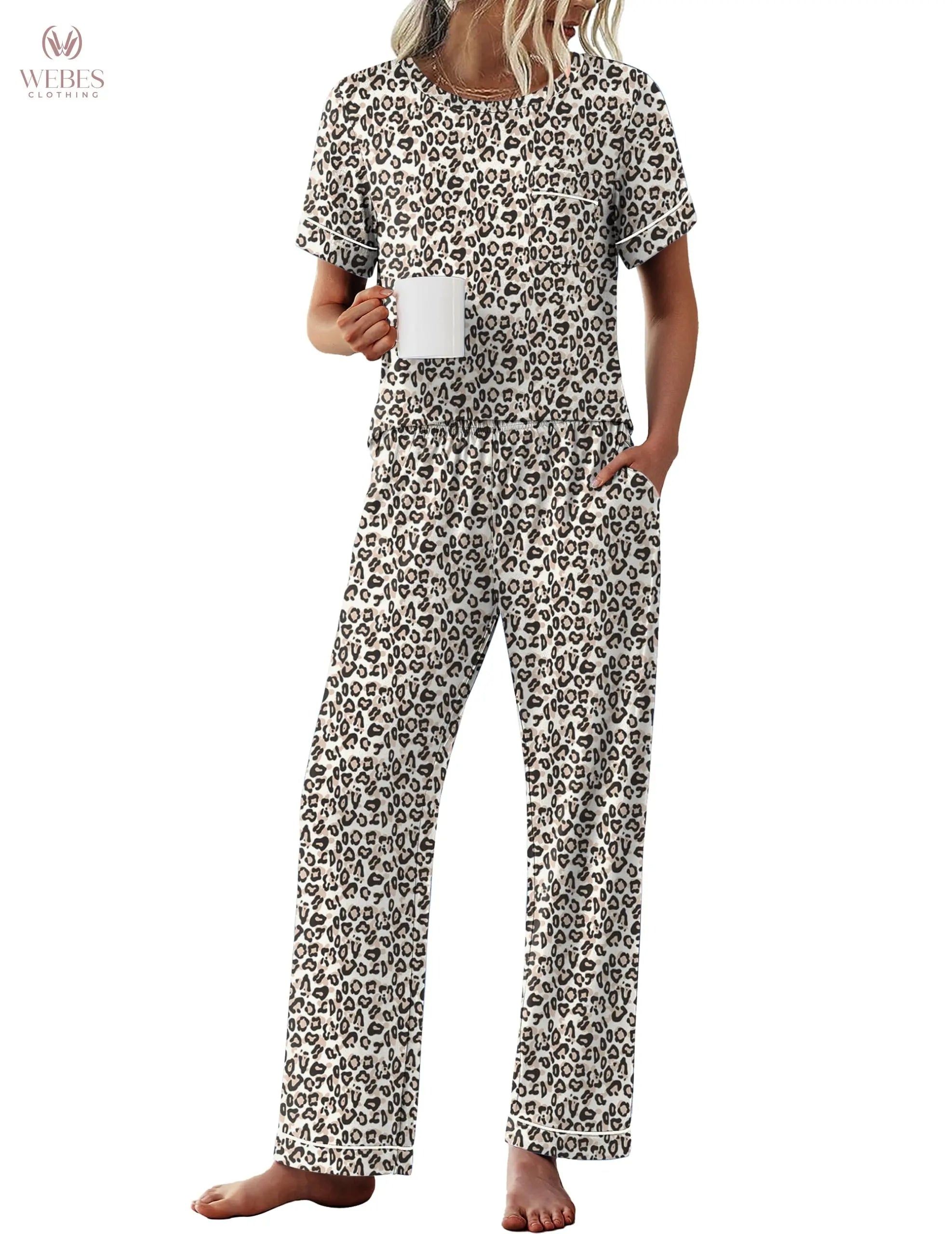 Ekouaer Womens Pajama Sets 2 Piece Pjs Sleepwear Comfy Lounge Set | Short Sleeve Top & Long Pants with Pockets,Soft Lightweight Stretchy Fabric,Summer Loungewear,Gift for Wife,Mom,Friends WEBE CLOTHING