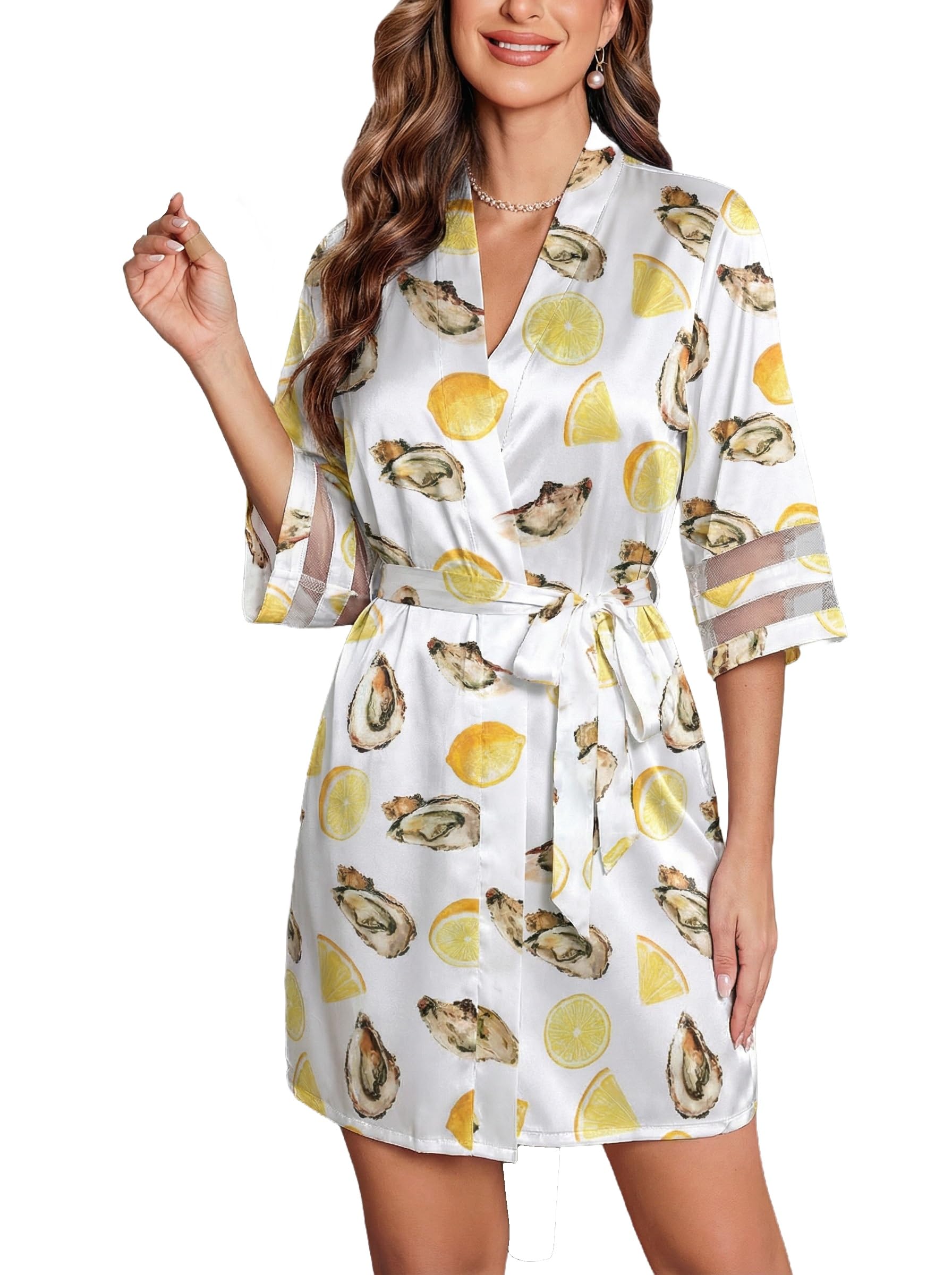 Ekouaer Women's Satin Robe Silk Kimono Bathrobe Bridesmaid Wedding Bridal Party Robes 3/4 Bell Sleeve Sleepwear S-XXL