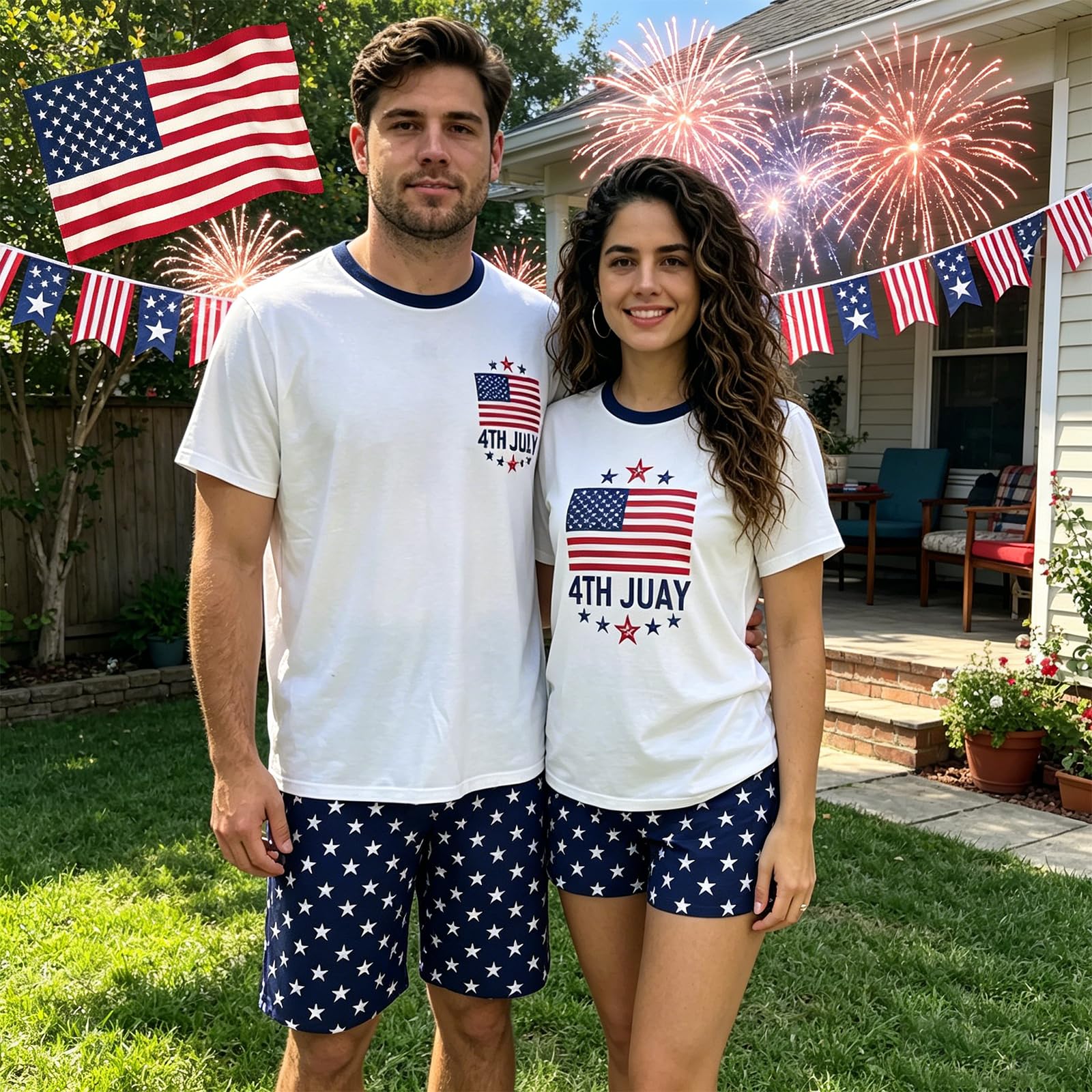 Family Matching 4th Of July Pajamas Sets-Patriotic Short Sleeve Stars and Stripes Pjs for Adult Kids|Flag Gifts