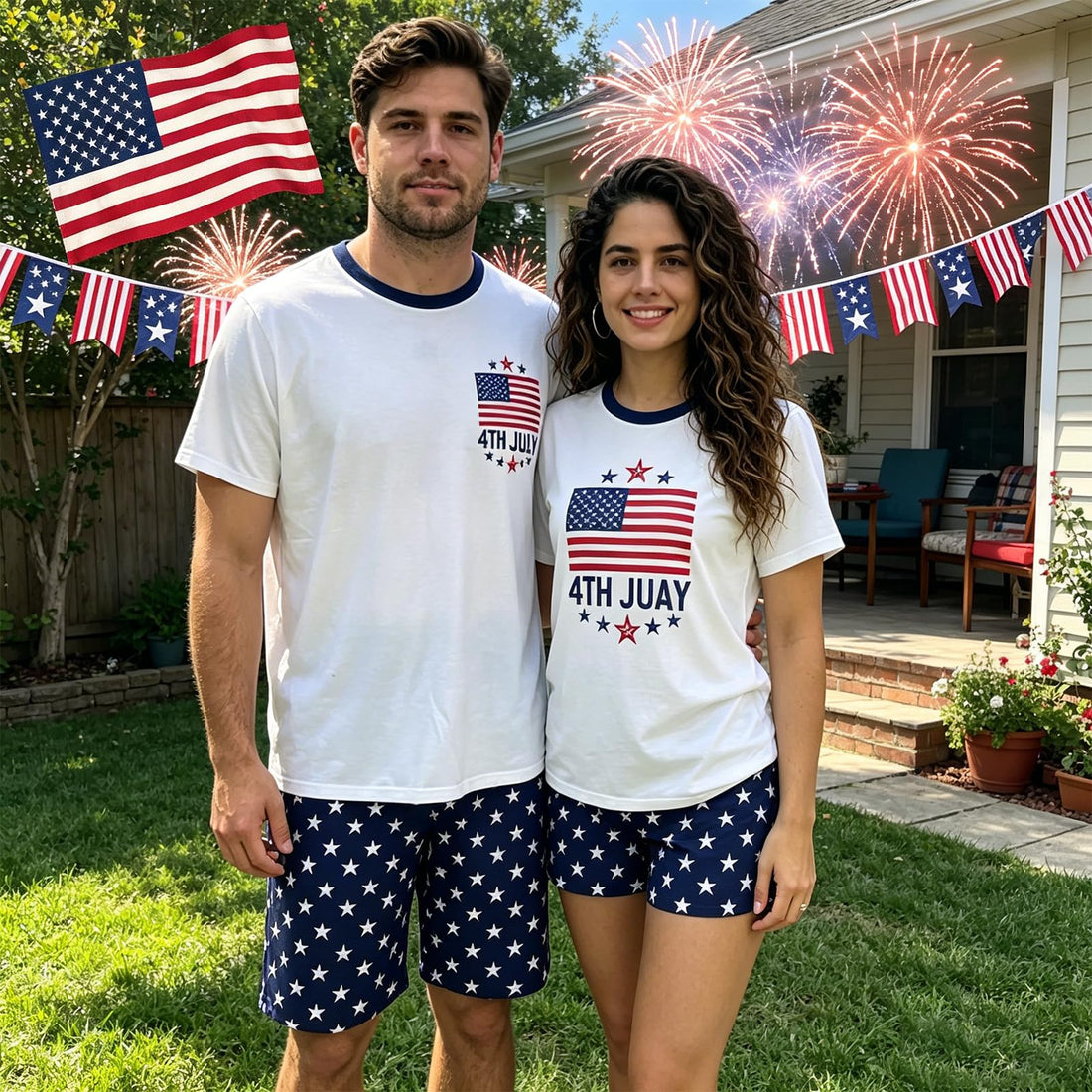 Family Matching 4th Of July Pajamas Sets-Patriotic Short Sleeve Stars and Stripes Pjs for Adult Kids|Flag Gifts
