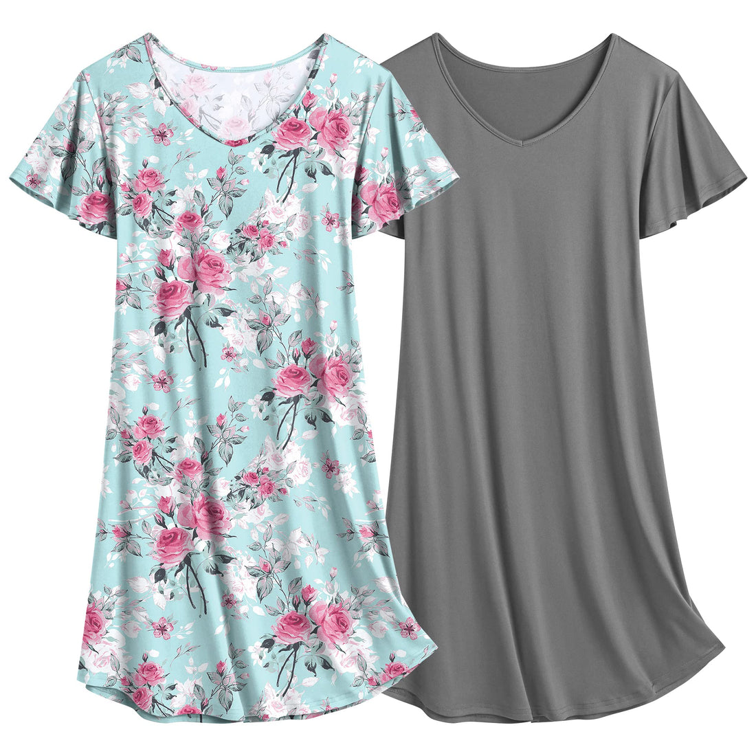 Ekouaer 2 Pack Women's Nightgown Short Sleeve Nightshirts Comfy Soft Pajama Sleep Dress