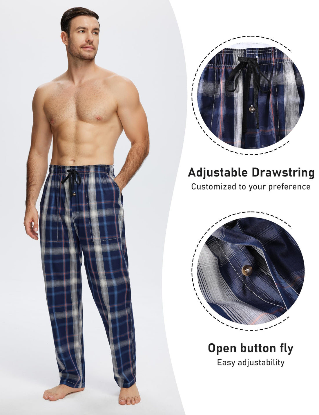 MoFiz Men's Pajama Pants Ultra Lightweight Pjs Bottoms Sleepwear Bottom Pants with Pocket Drawstring 3-Pack