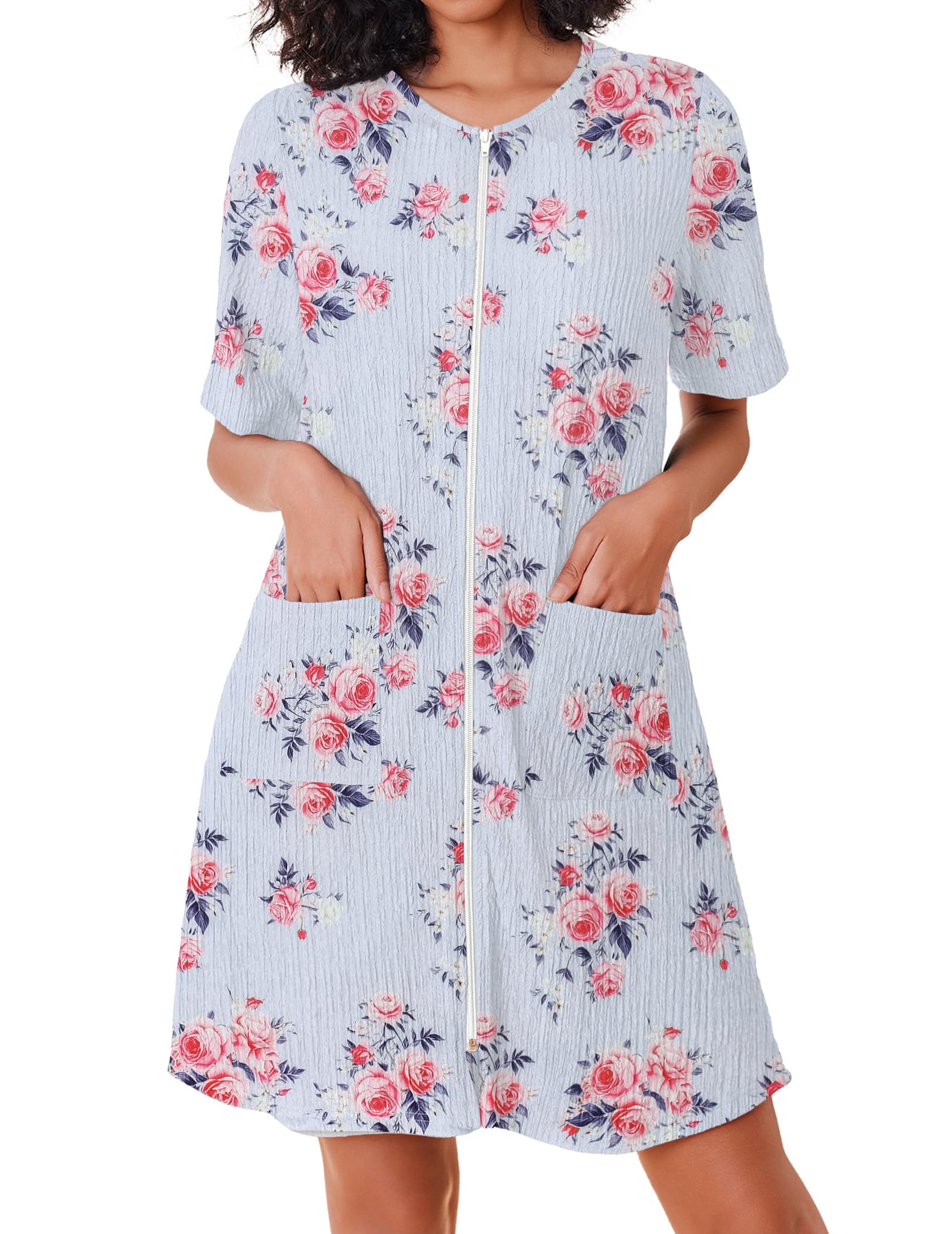 Ekouaer Women Zipper Robes Knit Short Bathrobe Lightweight House Coat with Pockets Soft Nightgown S-XXL WEBE CLOTHING