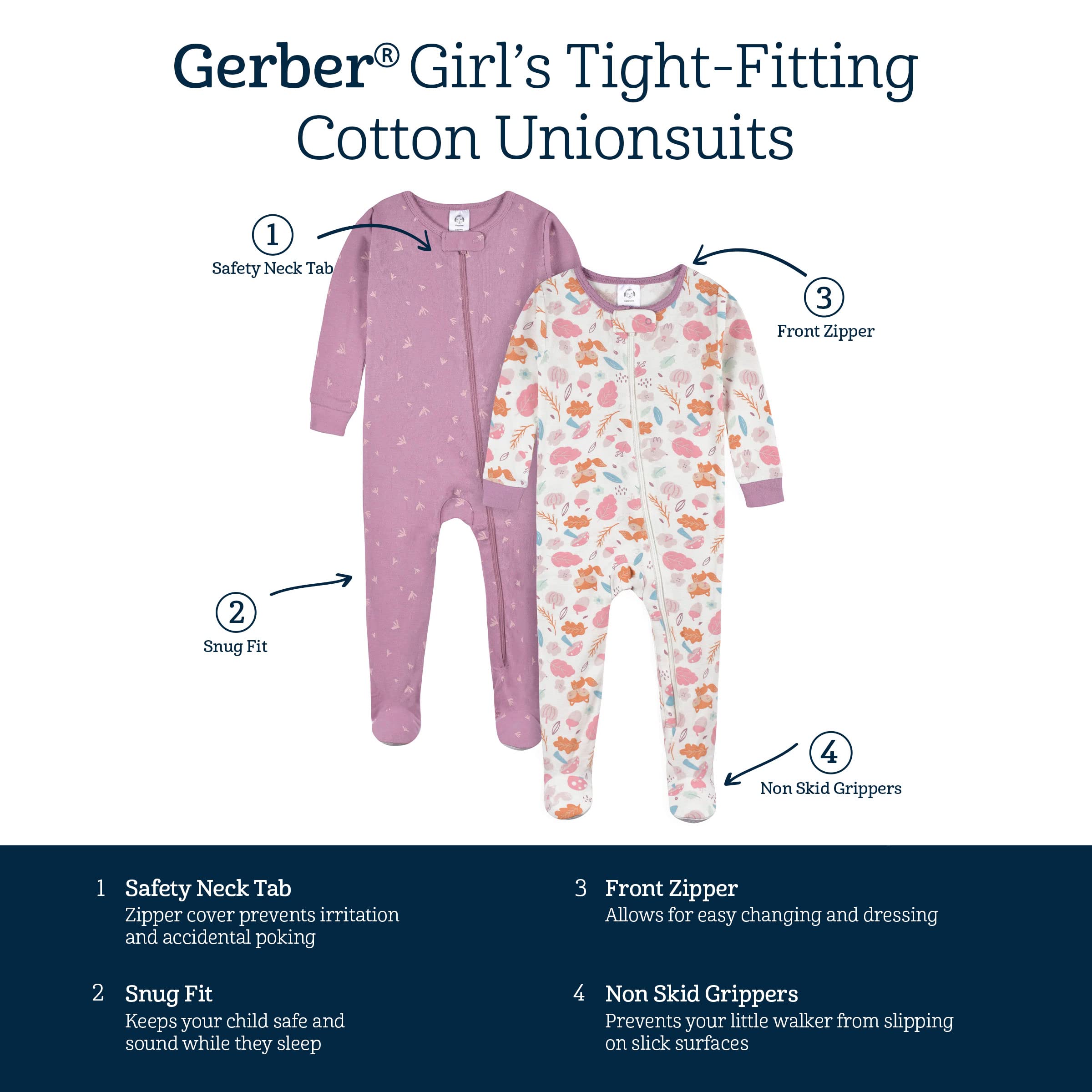 Gerber Baby Girls 4-pack Footed Pajamas