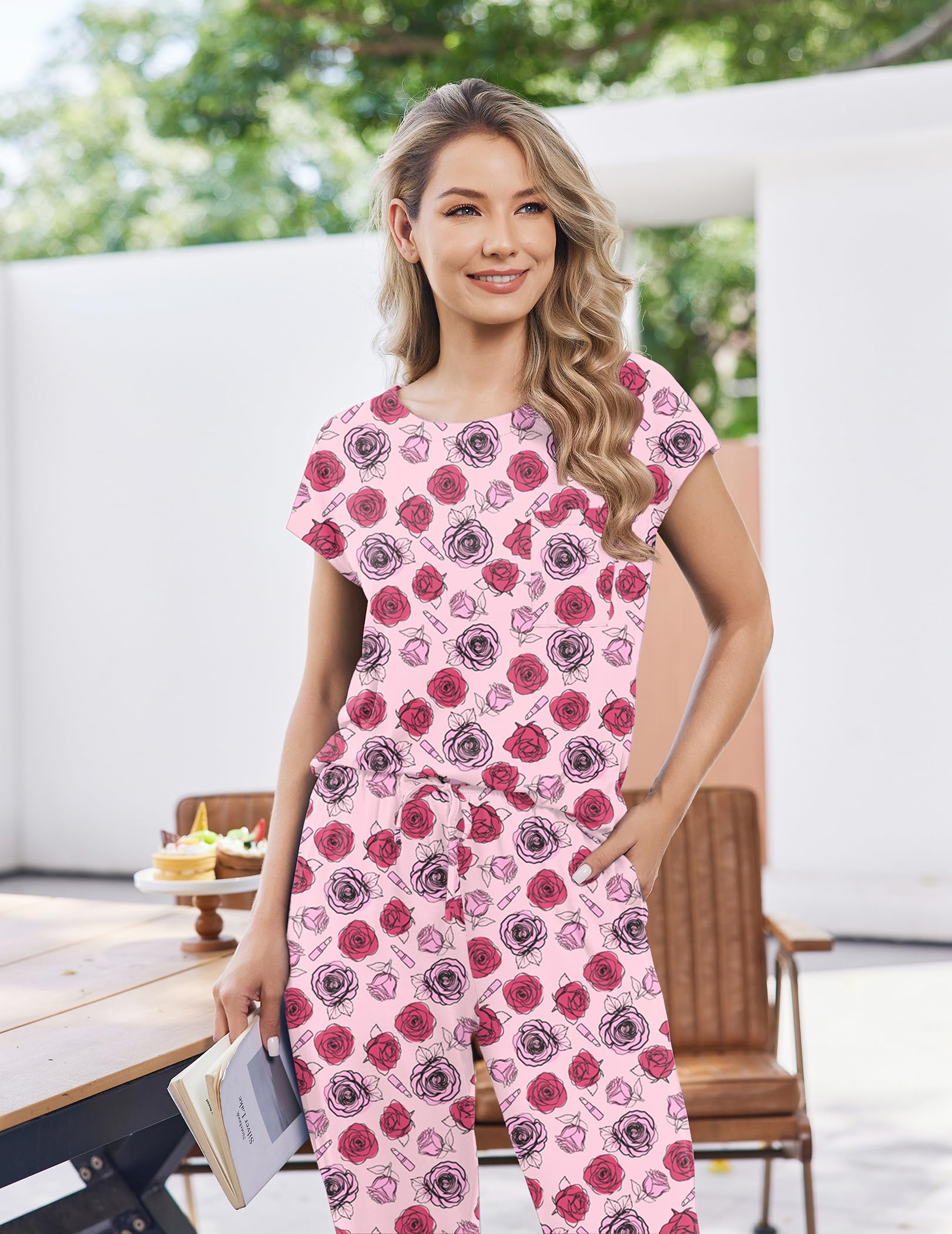 Ekouaer 2 Packs Pajamas for Women Set Cap Sleeve Top and Pants Soft Sleepwear Comfy Pjs Set with Pockets Loungewear