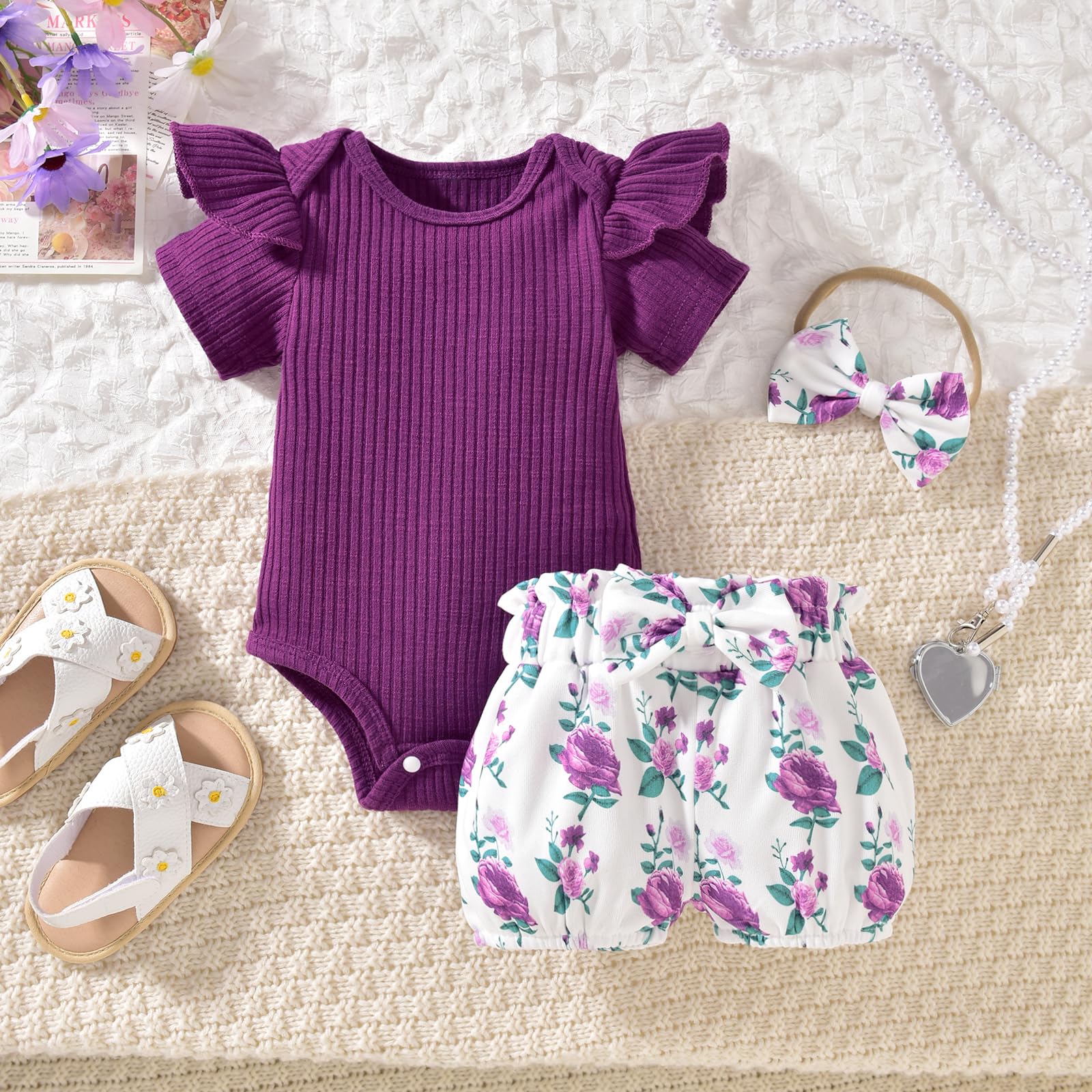 Aalizzwell Baby Girls Ribbed Bodysuit Bloomer Shorts Outfits Summer Clothes WEBE CLOTHING