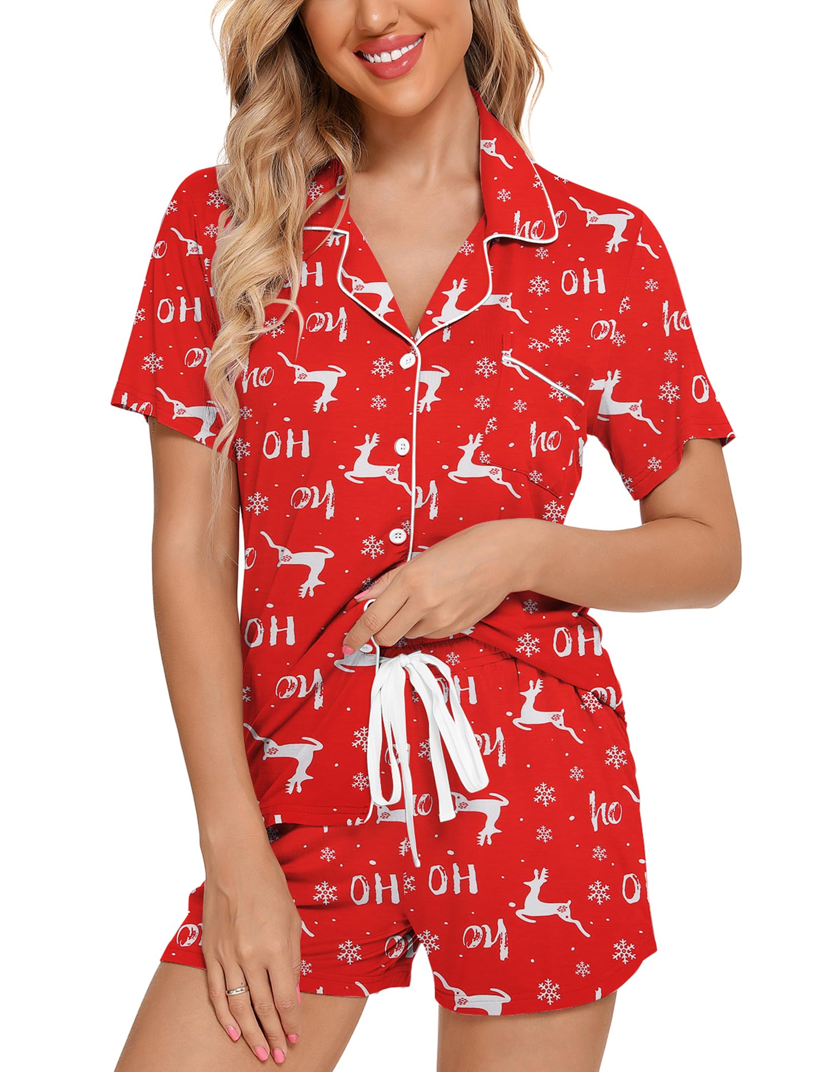 Leikar Womens Button Down Pajama Sets Bride Pajamas Sets Sleepwear Shorts Lounge Set