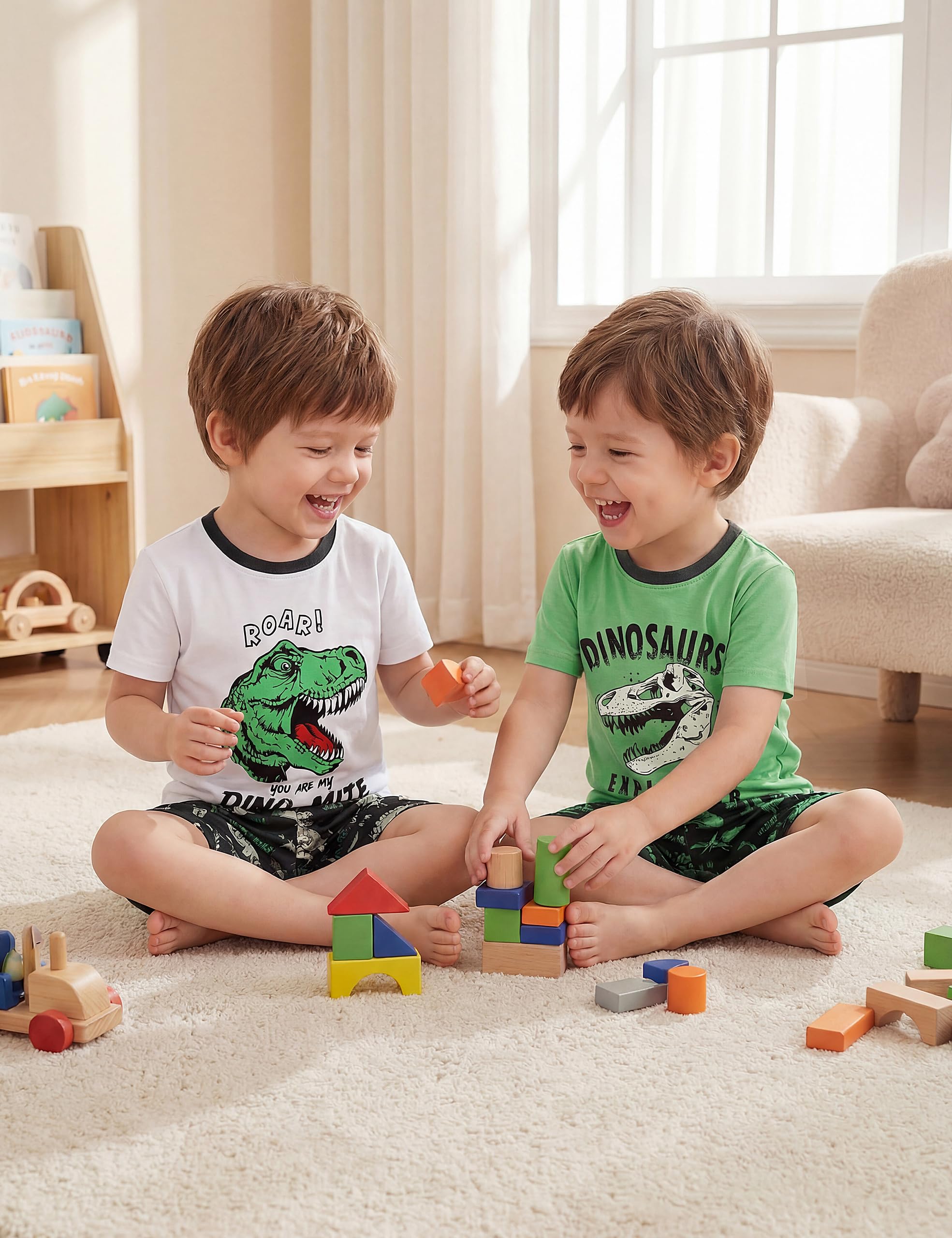 Yoofoss Toddler Pajamas 100% Organic Cotton 4 Piece Short Sleeve Summer Pajama Set Kids Pajamas Boys Girls Snug Fit Pjs Set