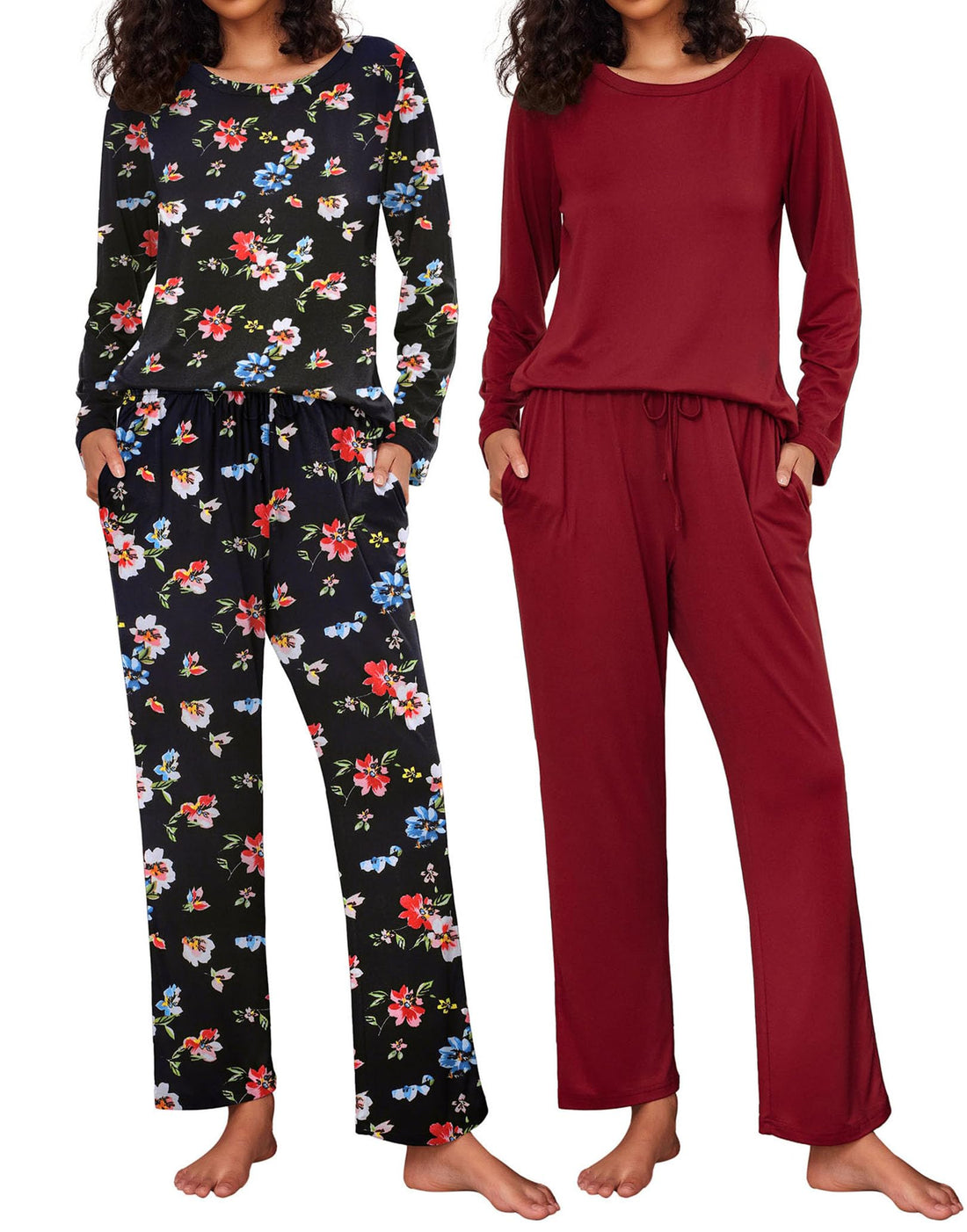 Ekouaer 2 Pack Womens Pajama Sets Long Sleeve Pjs Lounge Set Soft Comfy Sleepwear Winter Loungewear
