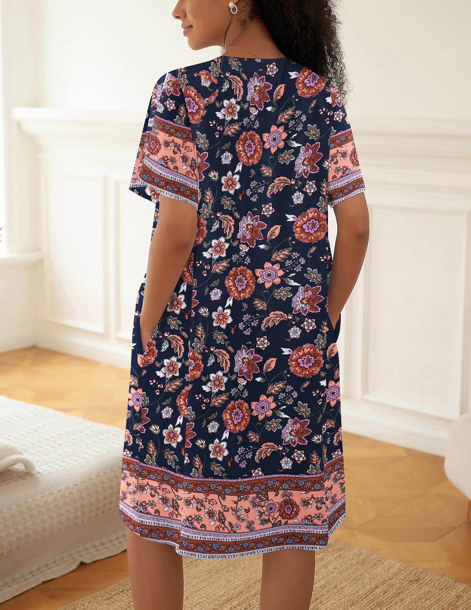 Ekouaer House Dress for Women Button Down Nightgown Short Sleeve Housecoat with pockets S-4XL WEBE CLOTHING