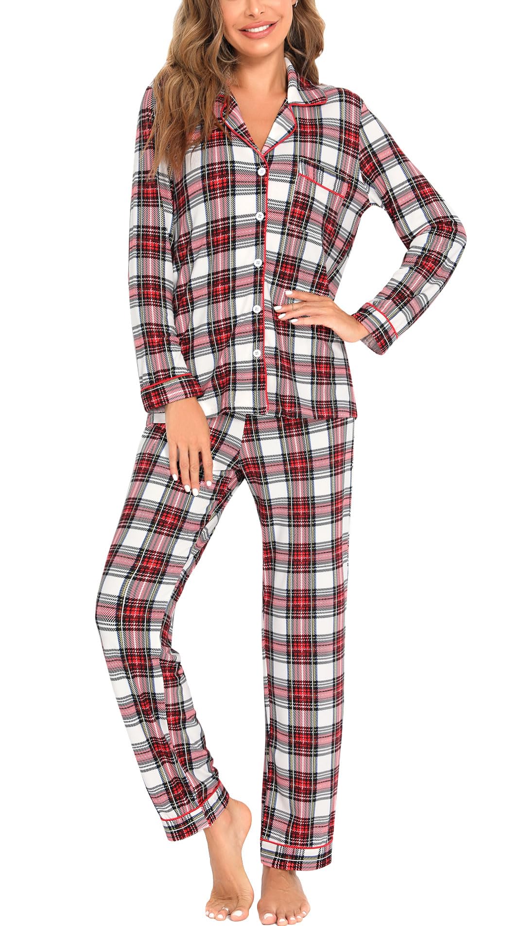 Samring Pajamas Women's Long Sleeve Sleepwear Button Down Pj Sets Soft Loungewear Pajama Set for Women S-XXL
