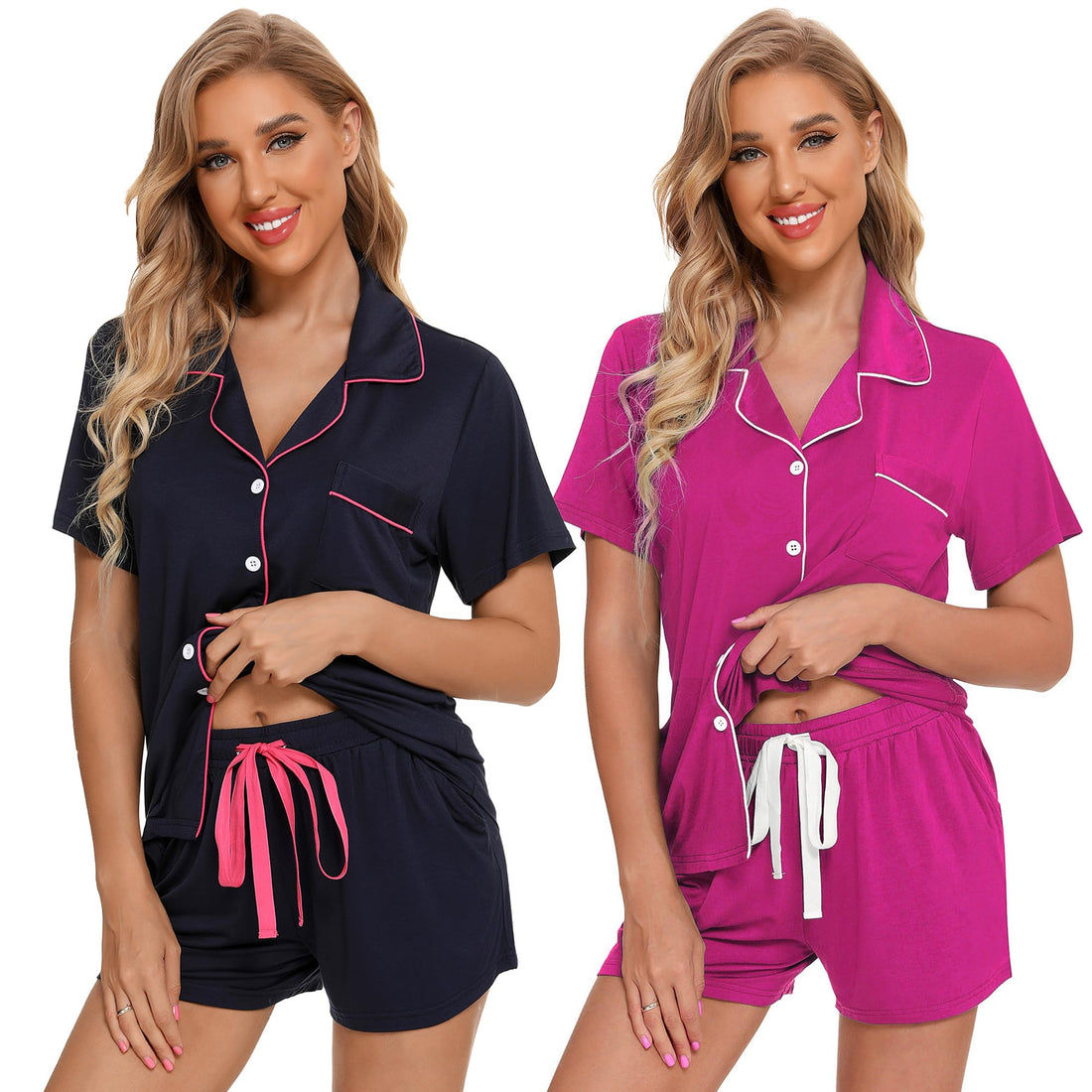 Leikar 2 Pack Button Up Pajama Set For Women Sleepwear Soft Pjs Bride Pajamas