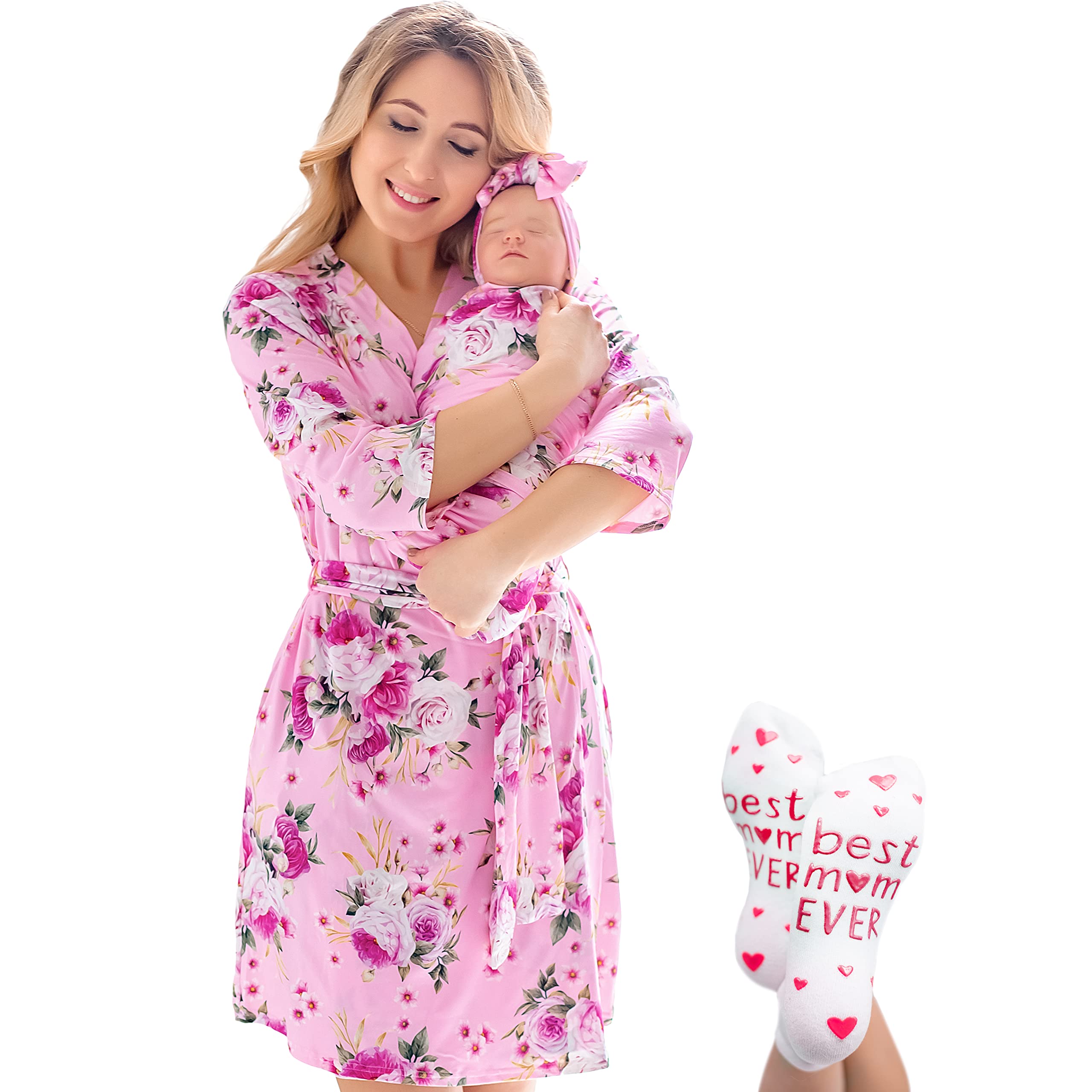 Mommy and Me Robe and Swaddle Set | Maternity Robe Matching Baby Girl, Boy