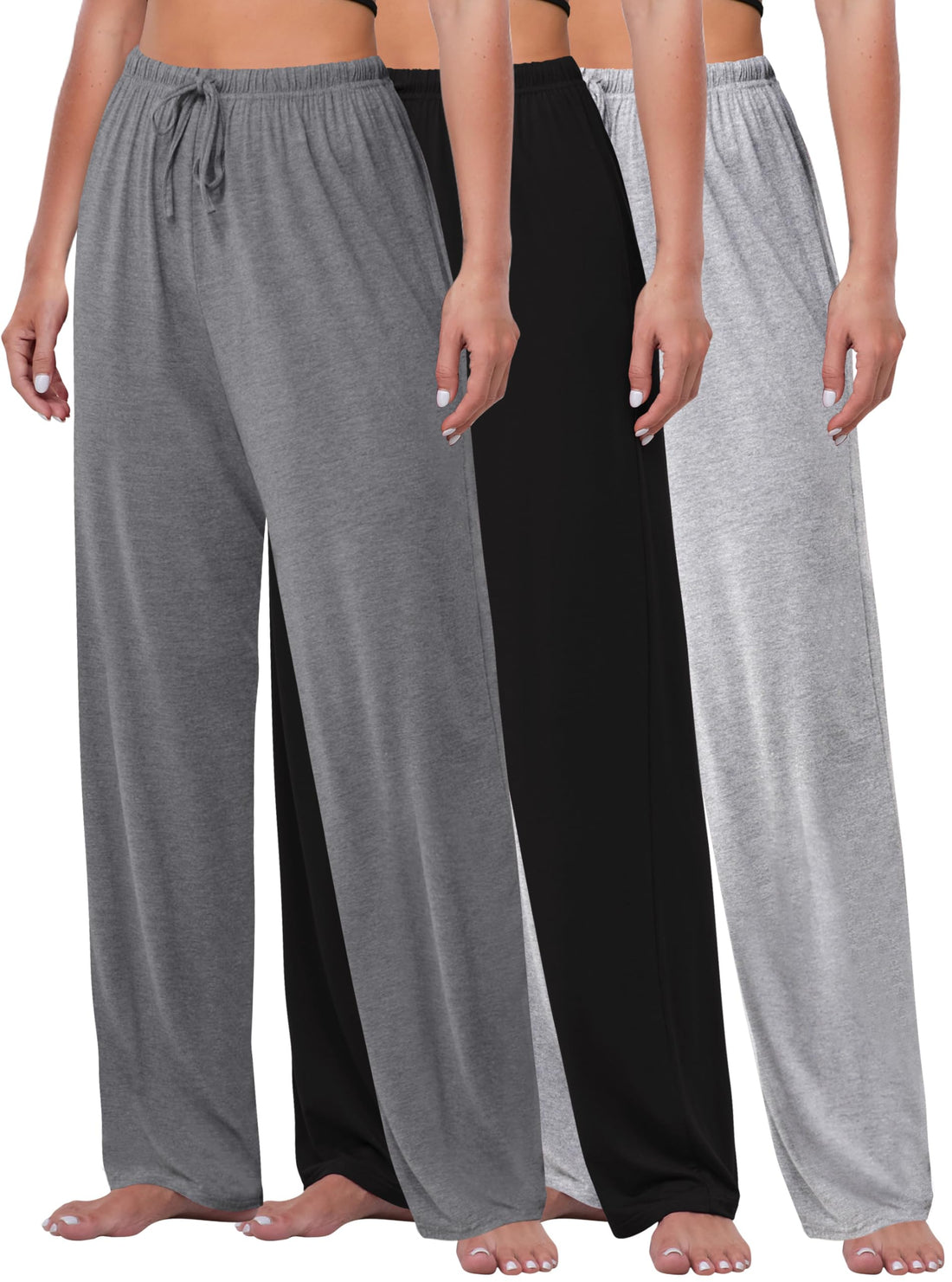 FEQO 3 Pack Women's Lounge Pants Wide Leg Yoga Pants Soft Pajama Bottoms Drawstring Casual Loose Sweatpants