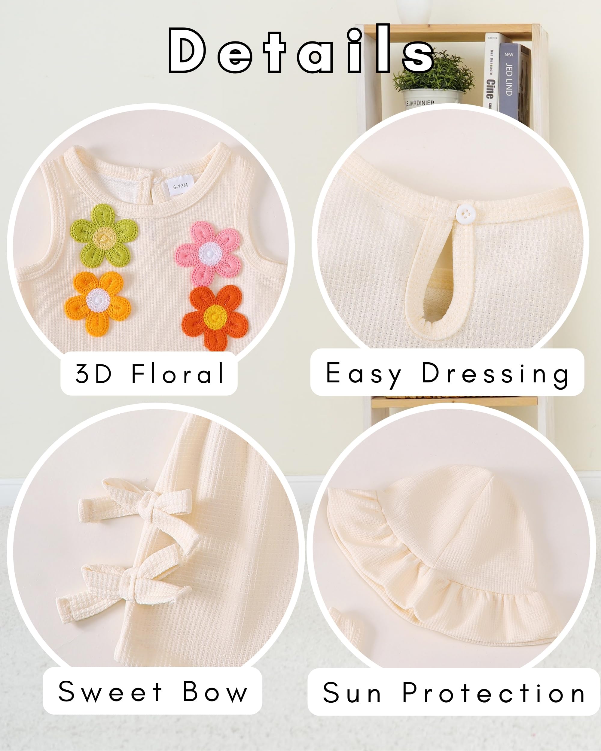SODLON Baby Girl Clothes Infant Toddler Summer Outfits Clothing Sleeveless Ruffle Tank Top Shorts Sets with Hat for Girls WEBE CLOTHING