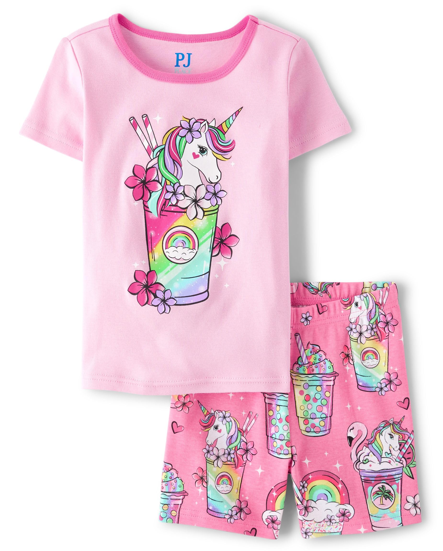 The Children's Place Girls' 100% Cotton Short Sleeve Top and Shorts 2 Piece Pajama Set