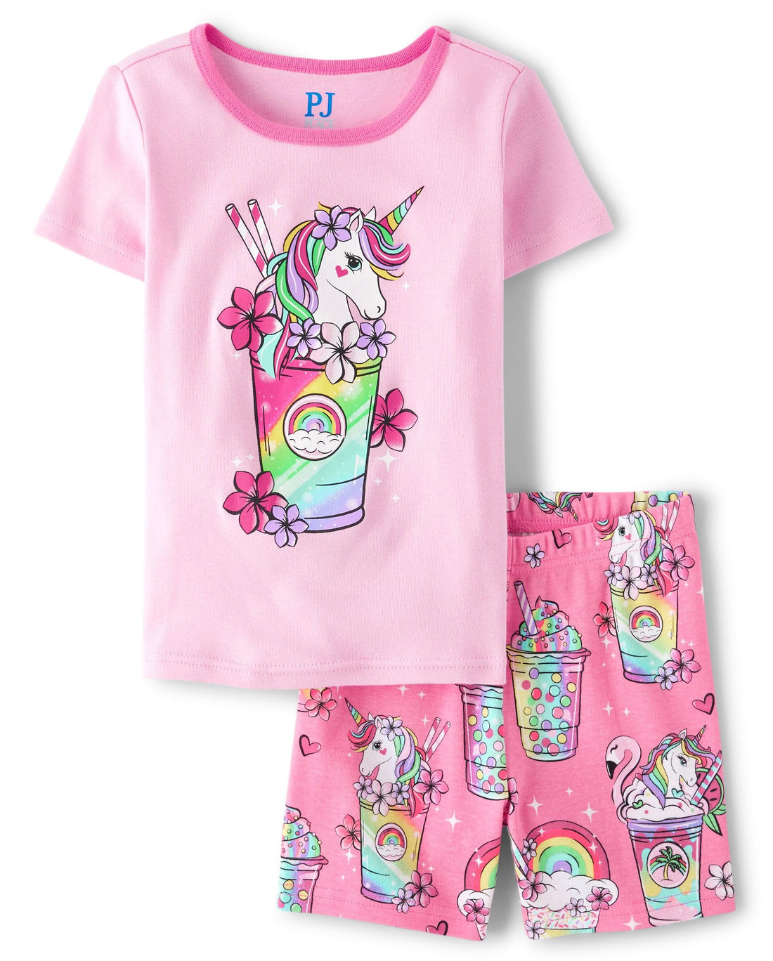 The Children's Place Girls' 100% Cotton Short Sleeve Top and Shorts 2 Piece Pajama Set