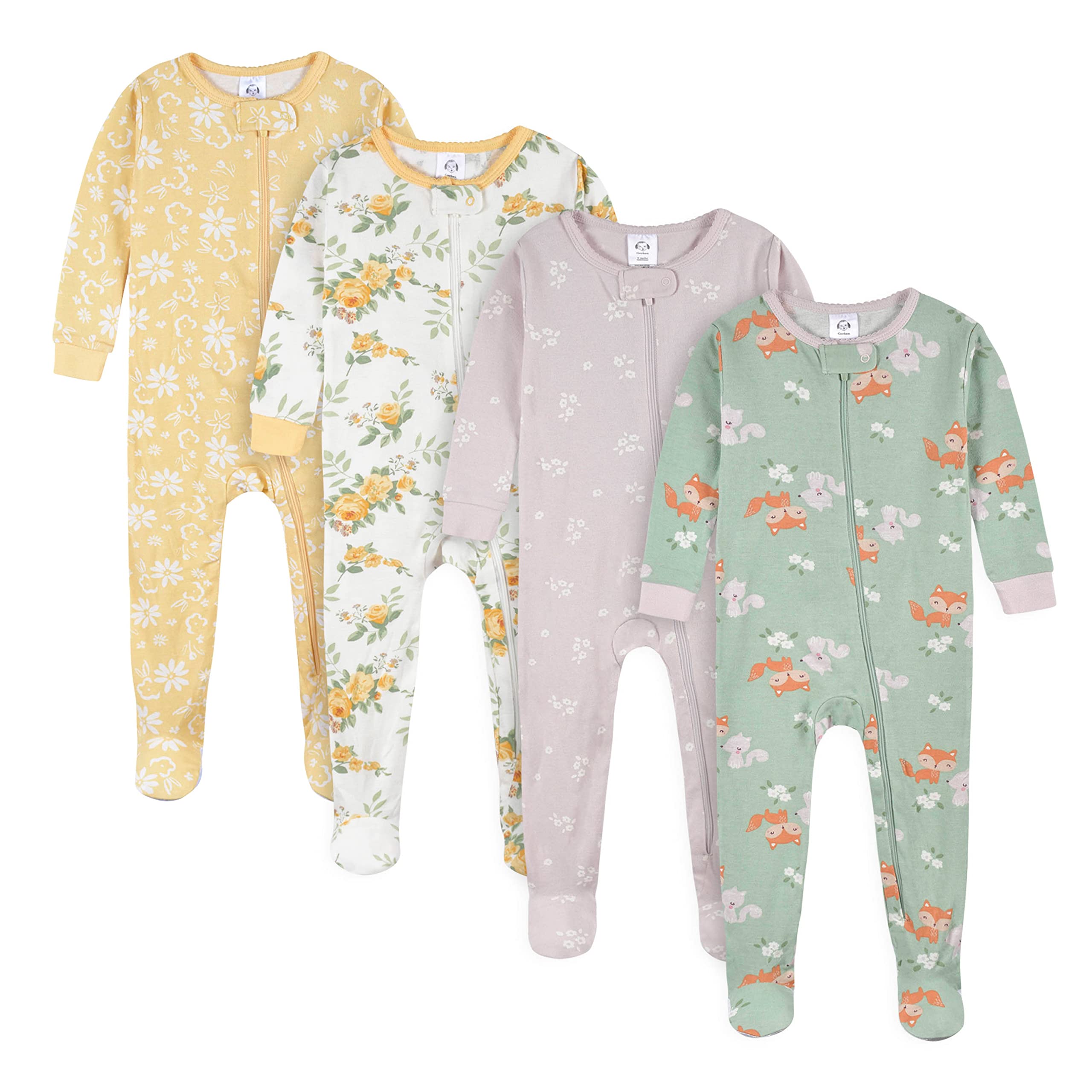 Gerber Baby Girls 4-pack Footed Pajamas