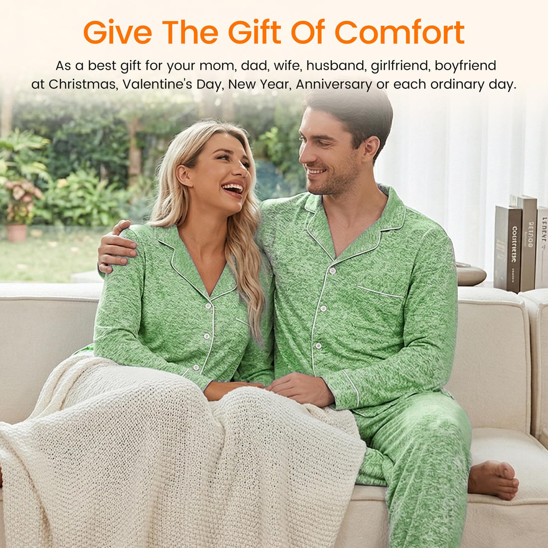 PJGGZ Matching Pajamas for Couples, Button Down Loungewear Soft Warm Long Sleeve Sleepwear His and Hers Pajamas Sets WEBE CLOTHING