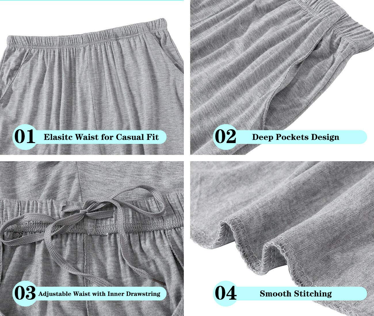 JINSHI Womens Pajama Pants with Pockets Soft Comfortable Lightweight Elastic Drawstring Modal Pajama Bottoms Lounge Pants
