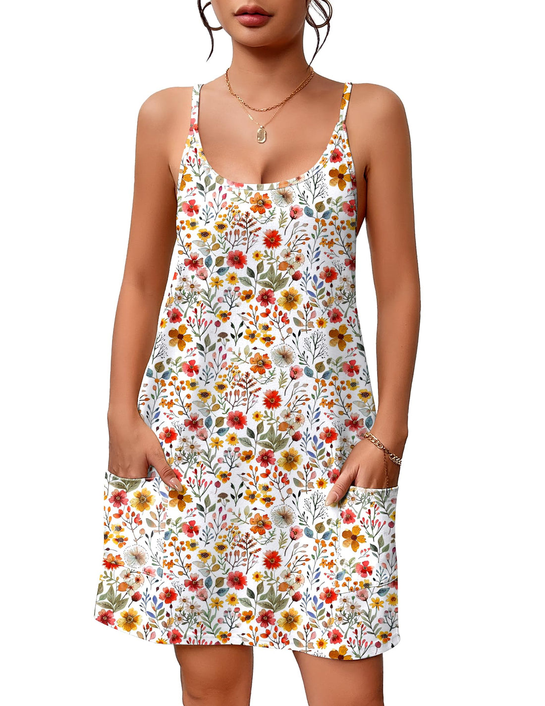 Ekouaer Nightgowns for Women Cotton Sleepwear Sexy Sleep Shirt Adjustable Spaghetti Strap Night Gowns with Pockets S-3XL WEBE CLOTHING