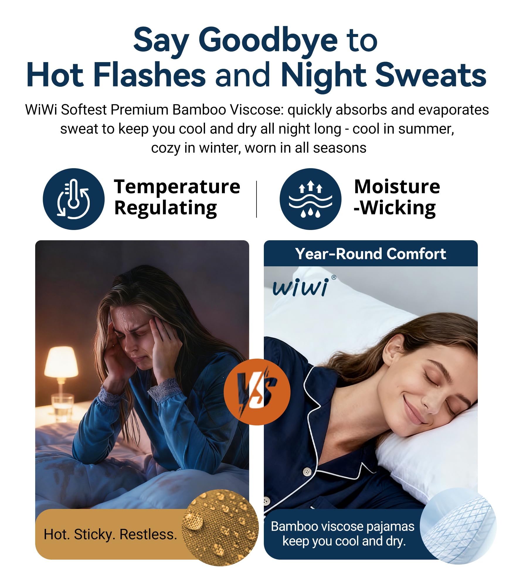 WiWi Pajamas Set for Women Super Soft Long Sleeve Pj Cooling Sleepwear Lounge Sets Loungewear Viscose from Bamboo S-XXL
