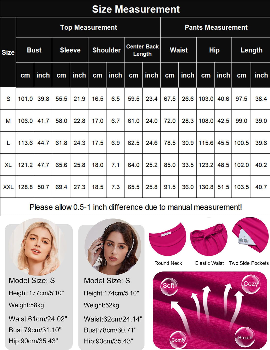 Ekouaer 2 Pack Womens Pajama Sets Short Sleeve Tops and Long Pants Casual Comfy Pjs Lounge Set with Pockets,S-XXL WEBE CLOTHING