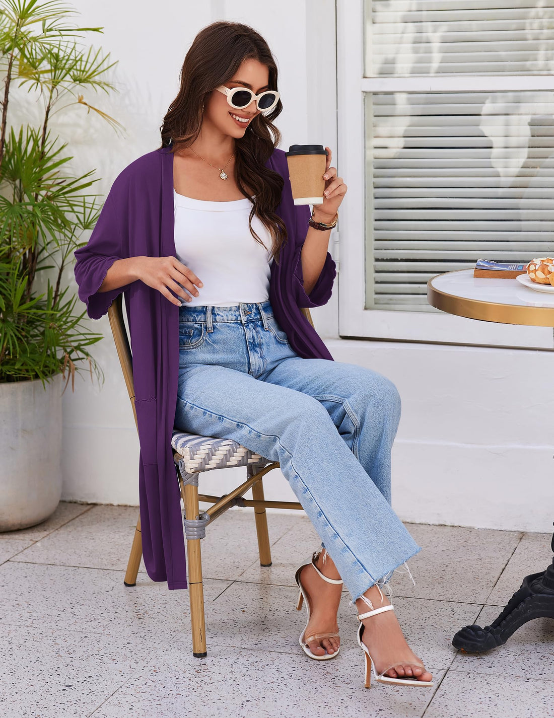 Ekouaer Robes for Women Knee Length Kimono Bathrobe Lightweight 3/4 Sleeve Sleepwear Soft Loungewear with Pockets S-XXL WEBE CLOTHING