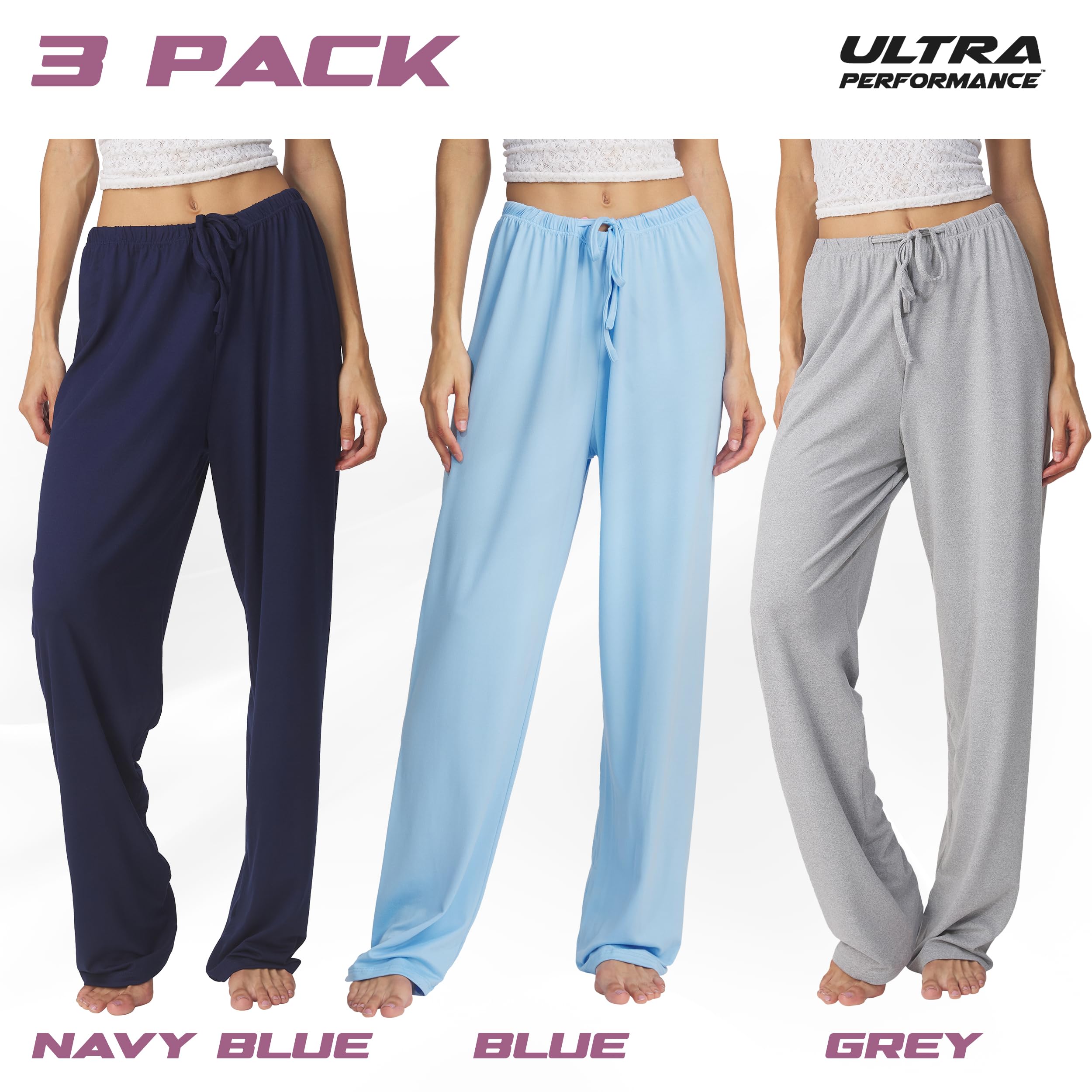 Ultra Performance Womens Pajama PJ Pants 3 Pack Lounge Bottoms Pajamas for Women (Avail in Plus Sizes)