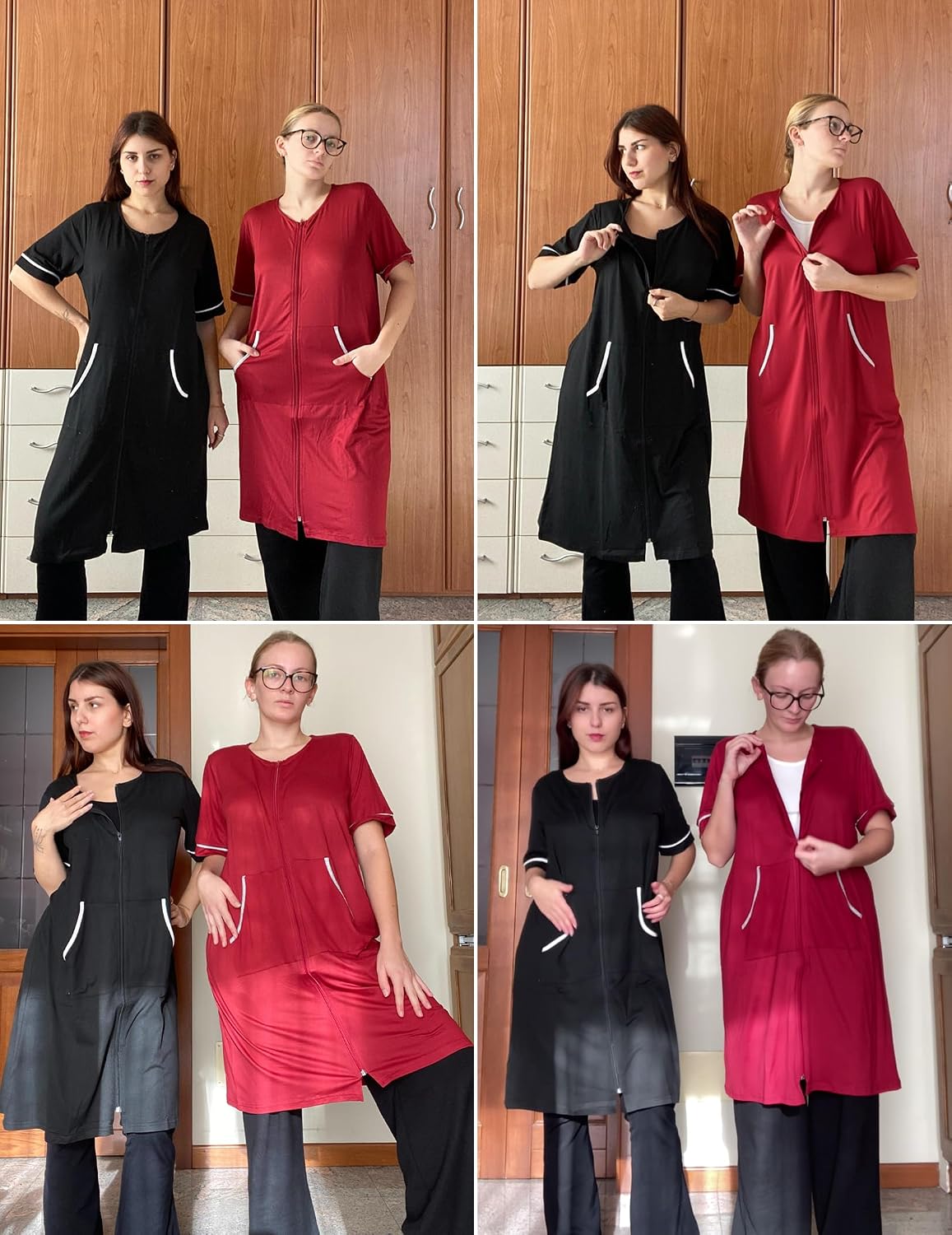Ekouaer Zip Up Robes for Women Short Zipper Front House Coats with Pockets | Short Sleeve, Soft Duster Housecoat, Ladies Robes Stretchy, Zip Front Nightgown, Lounger Robe WEBE CLOTHING