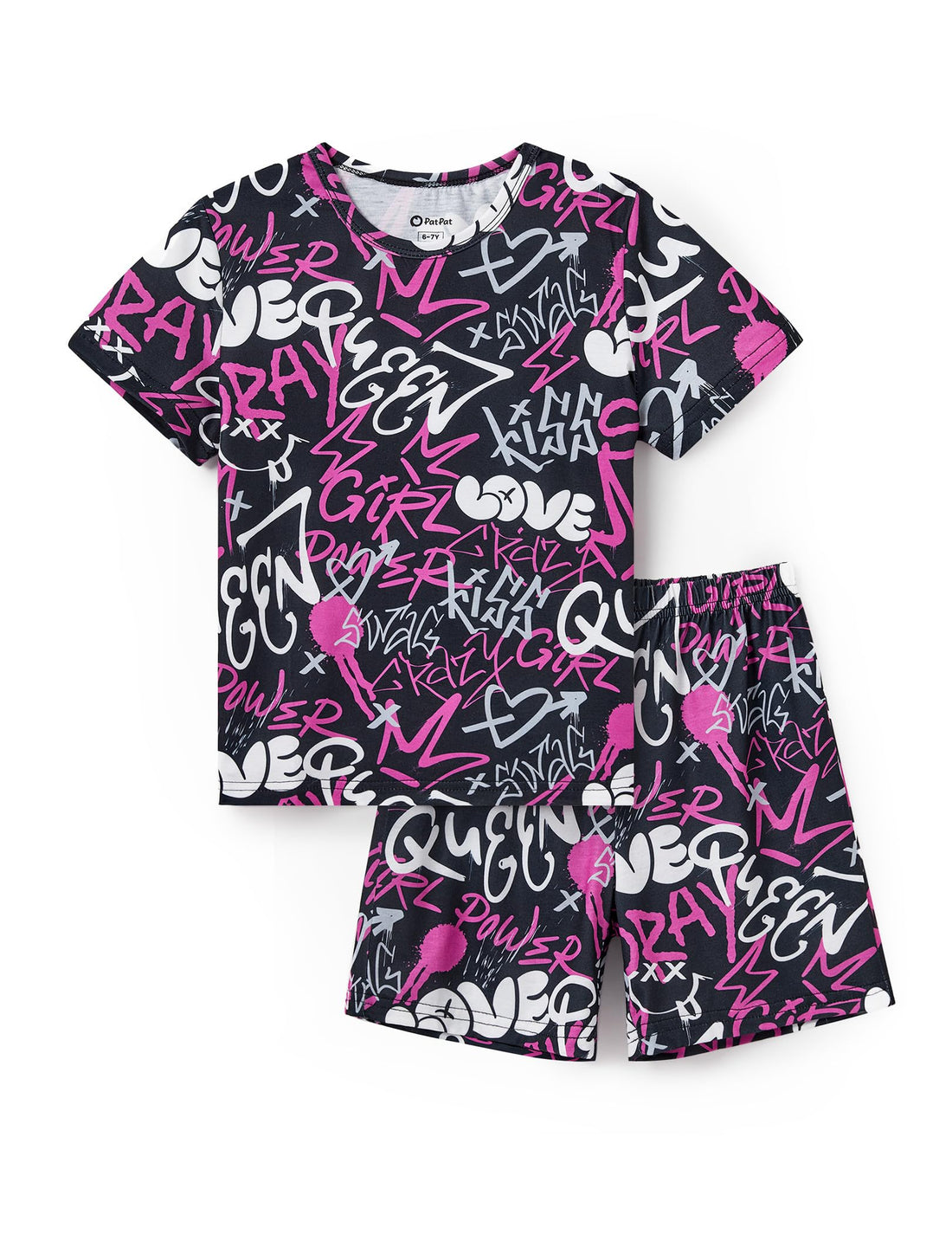 PATPAT Boys Pajamas Sets Short Sleeve T-Shirt and Shorts 2-Piece Sleepwear Graffiti Print Summer Loungewear for Kids