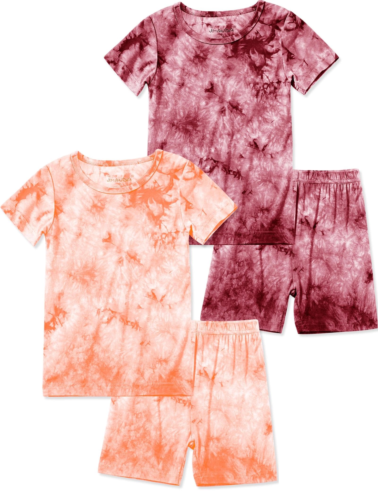 Jimonda Kids Soft Rayon From Bamboo Sleepwear Short Sleeve Boys Girls Pajama Outdoor 4-Piece tops&shorts Casual sets Tie PJ