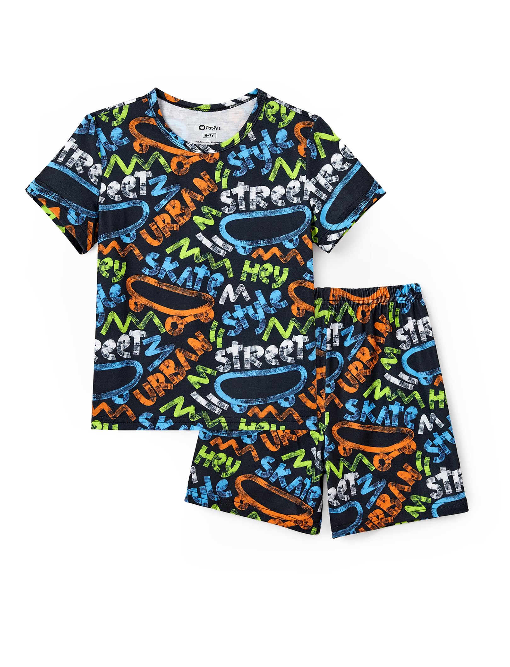 PATPAT Boys Pajamas Sets Short Sleeve T-Shirt and Shorts 2-Piece Sleepwear Graffiti Print Summer Loungewear for Kids