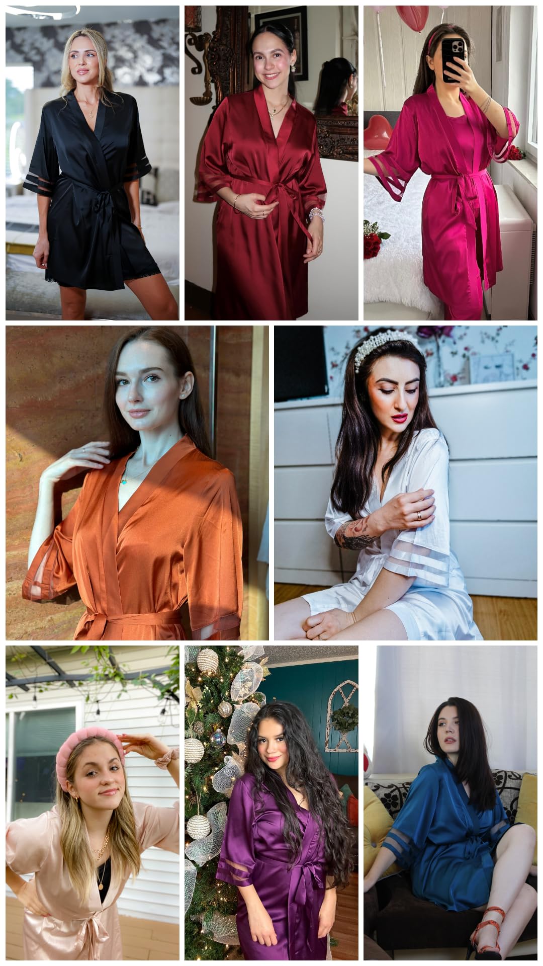 Ekouaer Women's Satin Robe Silk Kimono Bathrobe Bridesmaid Wedding Bridal Party Robes 3/4 Bell Sleeve Sleepwear S-XXL