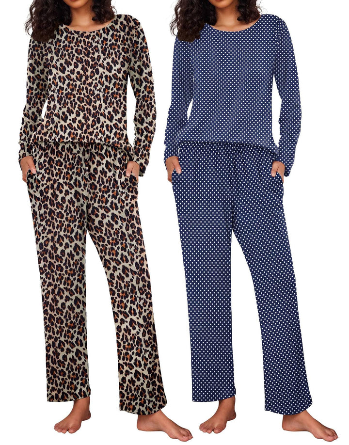 Ekouaer 2 Pack Womens Pajama Sets Long Sleeve Pjs Lounge Set Soft Comfy Sleepwear Winter Loungewear