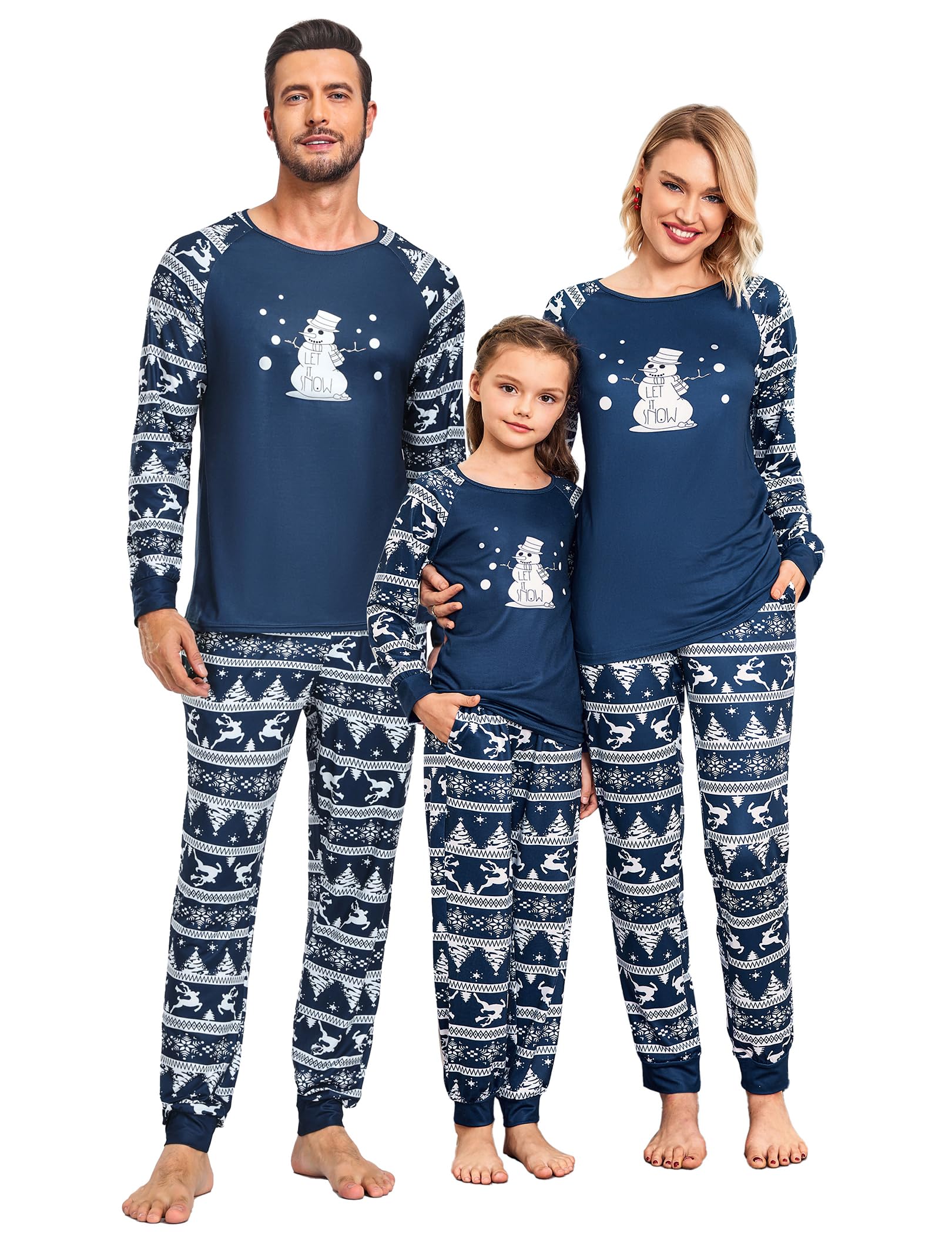 Ekouaer Christmas Pajamas for Family Long Sleeve Pjs Matching Sets with Plaid Pants Soft Sleepwear Loungewear