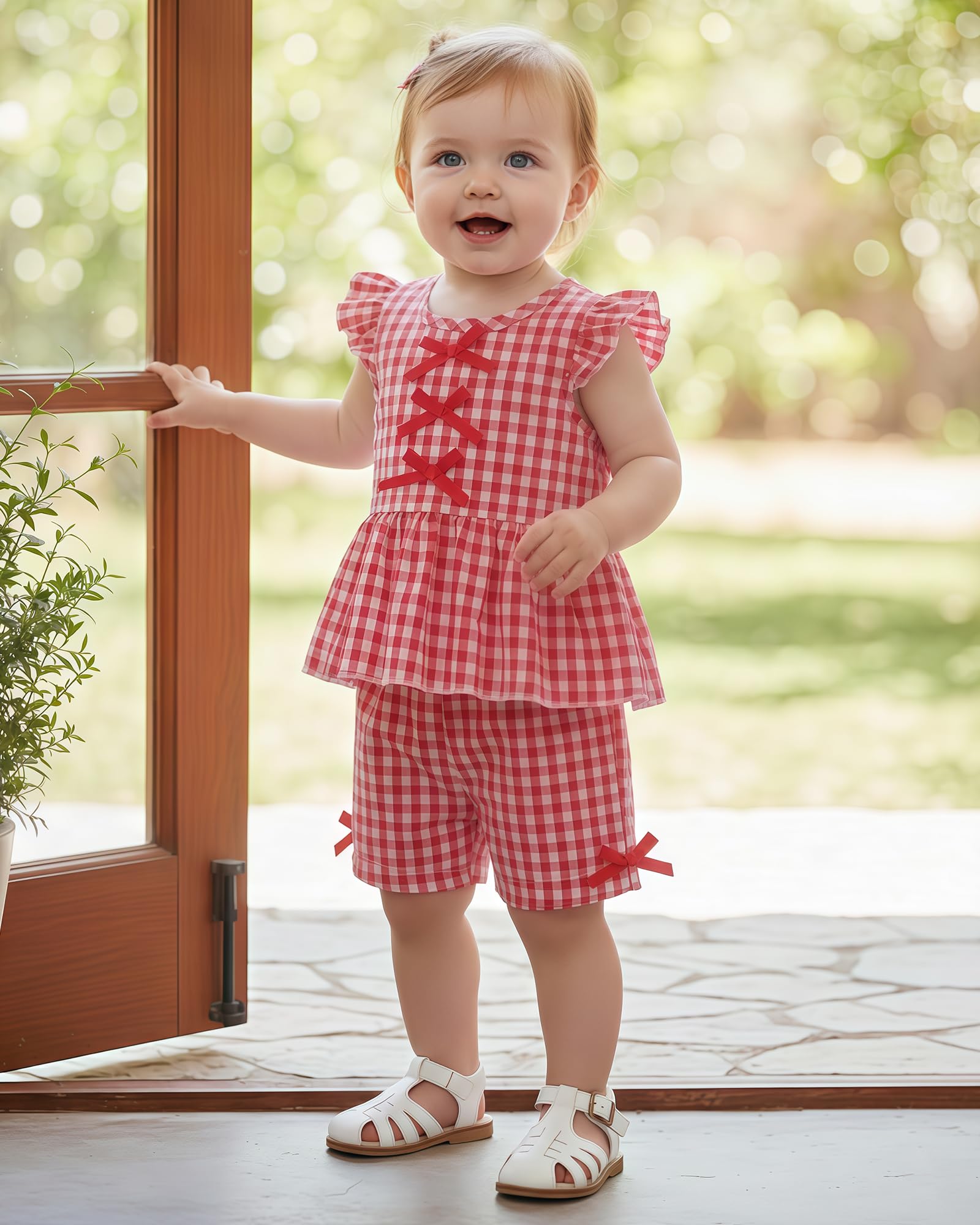 Jecson Toddler Baby Girl Summer Clothes Cotton Ruffled Sleeve Shirt Tops and Shorts Set Outfits 12Months-4T WEBE CLOTHING