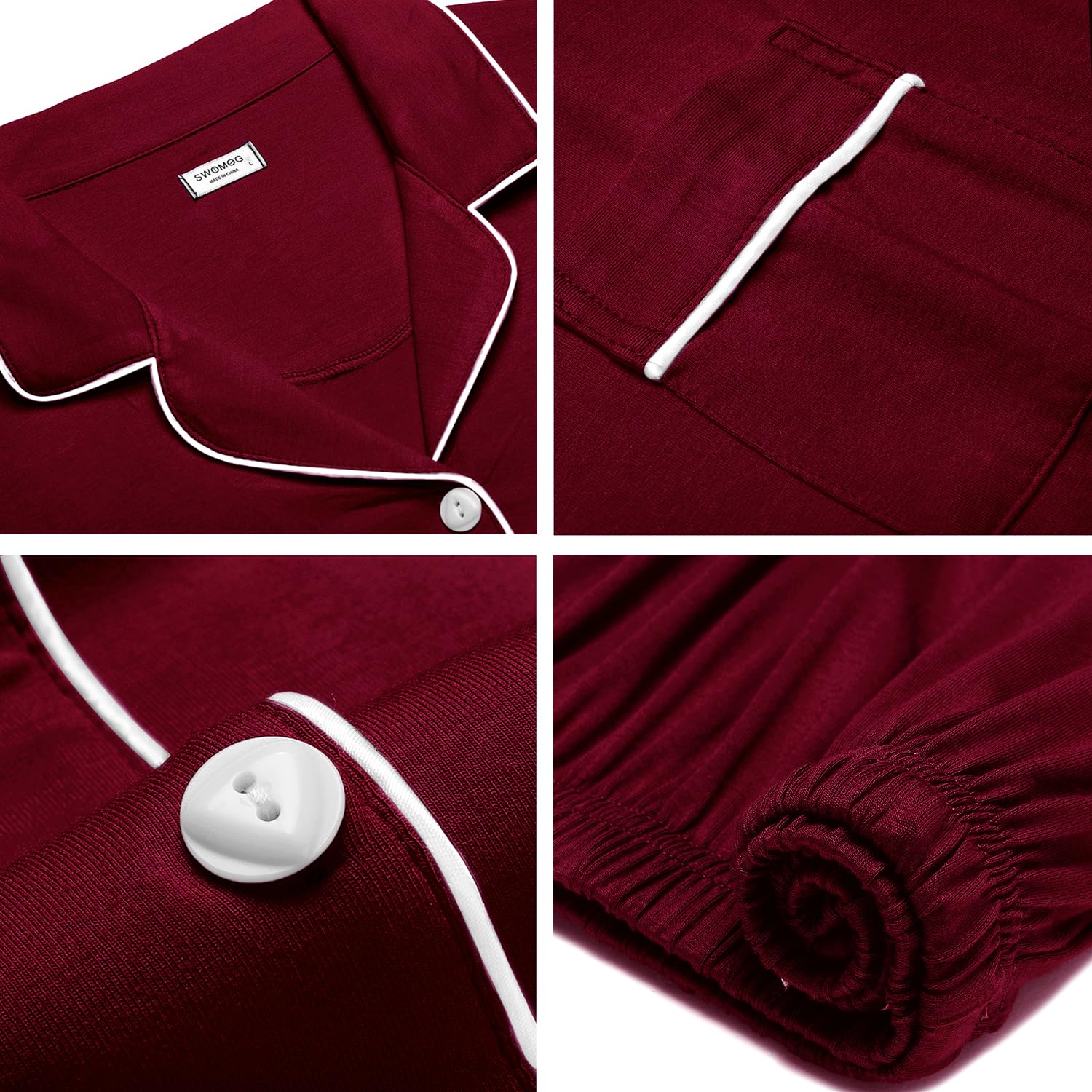 SWOMOG 100% Cotton Mens Pajama Set Short Sleeve Sleepwear Button Down Loungewear 2 PCS Cotton Pjs Set with Pockets WEBE CLOTHING