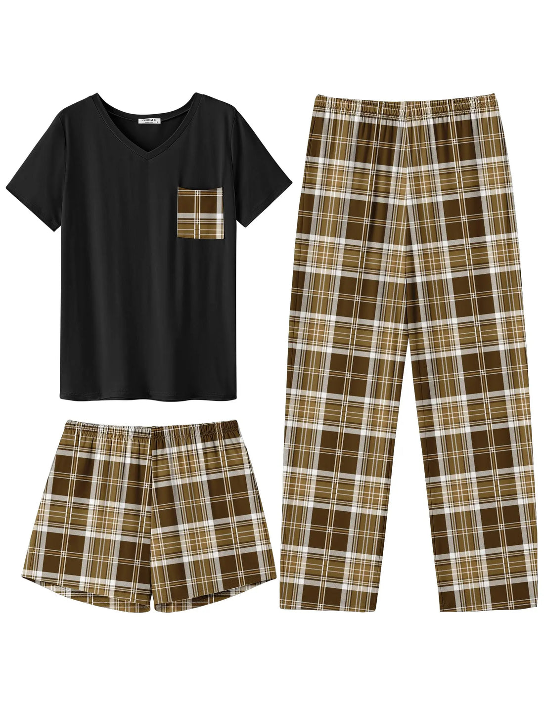 Ekouaer Women's 3 Piece Pajama Set Short Sleeve Sleepwear Pj Set Top and Shorts Pants Pjs with Pockets WEBE CLOTHING