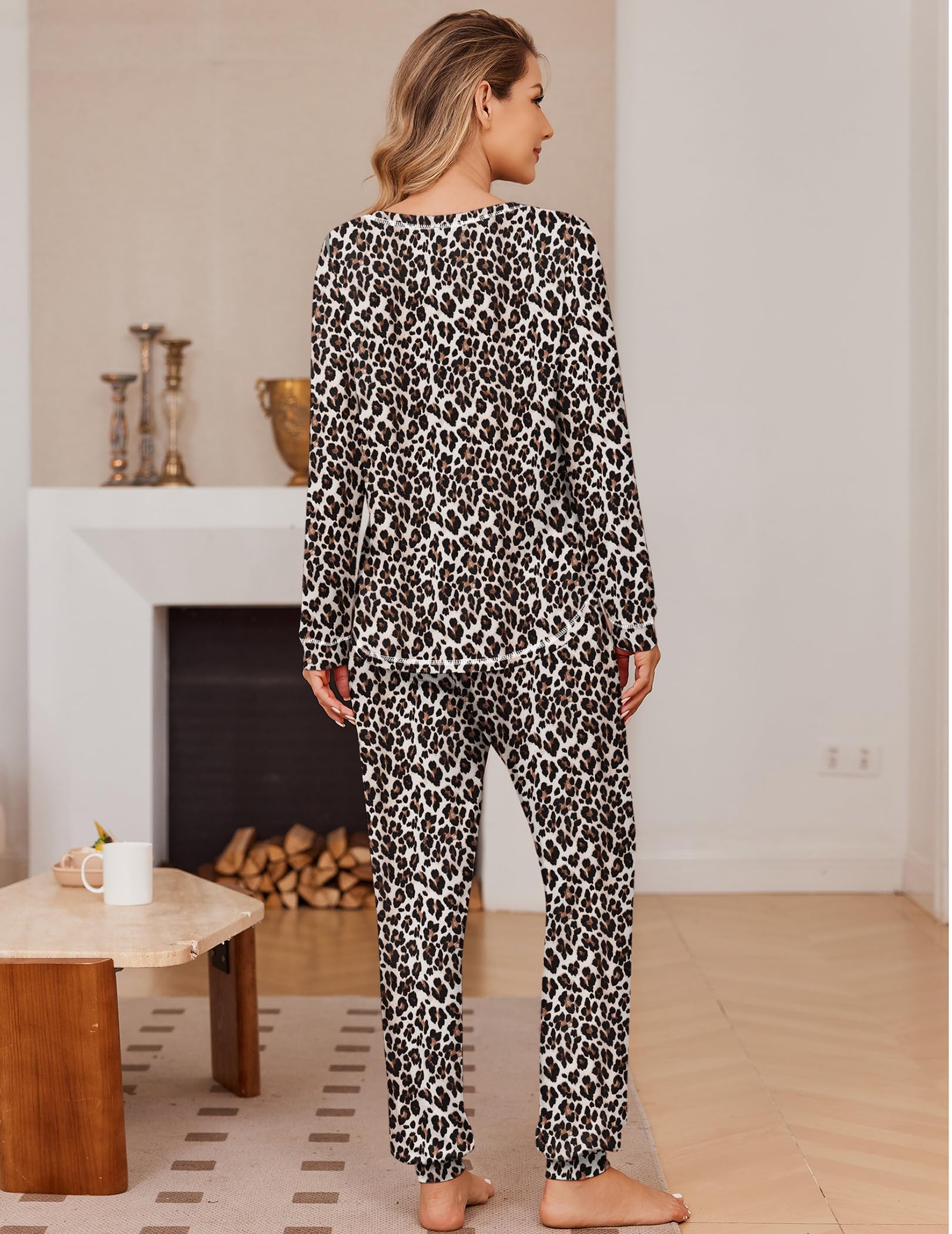 Ekouaer 2 Pack Pajama Sets for Womens Jogger Pants Pjs Long Sleeves Lounge Set Soft Sleepwear with Pockets