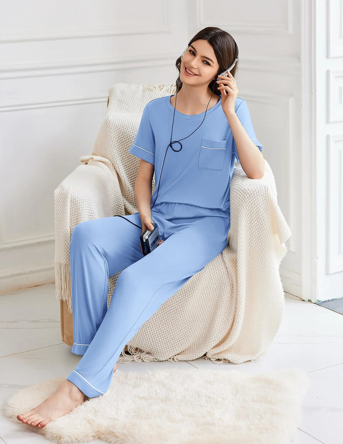 Ekouaer Womens Pajama Sets 2 Piece Pjs Sleepwear Comfy Lounge Set | Short Sleeve Top & Long Pants with Pockets,Soft Lightweight Stretchy Fabric,Summer Loungewear,Gift for Wife,Mom,Friends WEBE CLOTHING