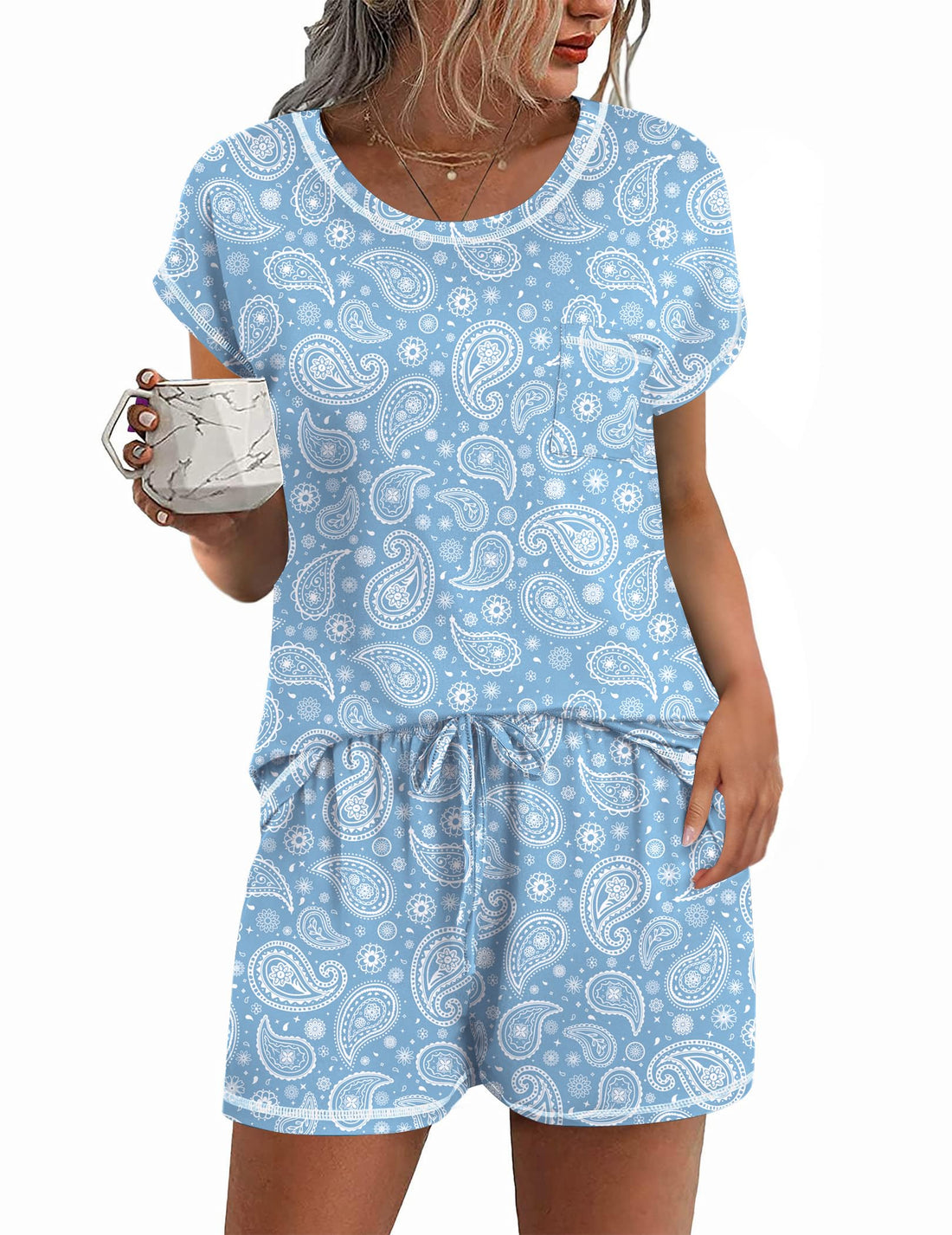 Ekouaer Womens Pajama Sets 2 Piece Soft Short Sleeve Top and Shorts Sleepwear Round Neck Pjs Lounge Set with Pockets