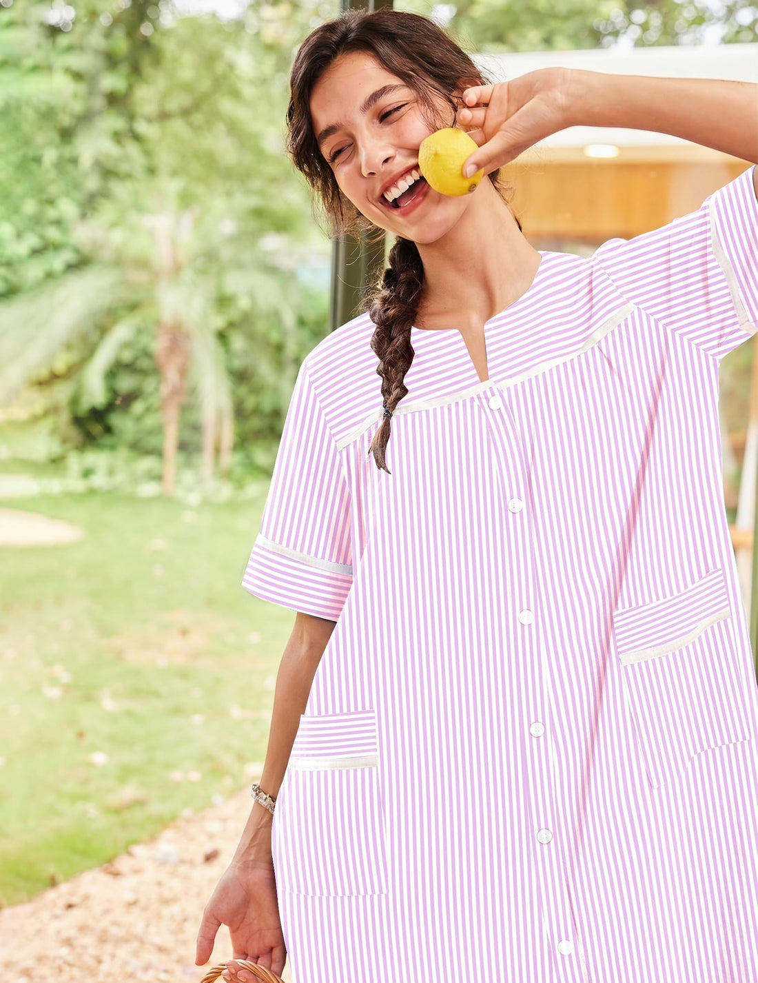 Ekouaer House Dress for Women with Pockets Duster Button Down Nightgown | Nightgowns for Women, Button Dwon House Dress with Pockets, Short Sleeve Duster Housecoat, Moo Moos for Elderly, Mumu Dress WEBE CLOTHING
