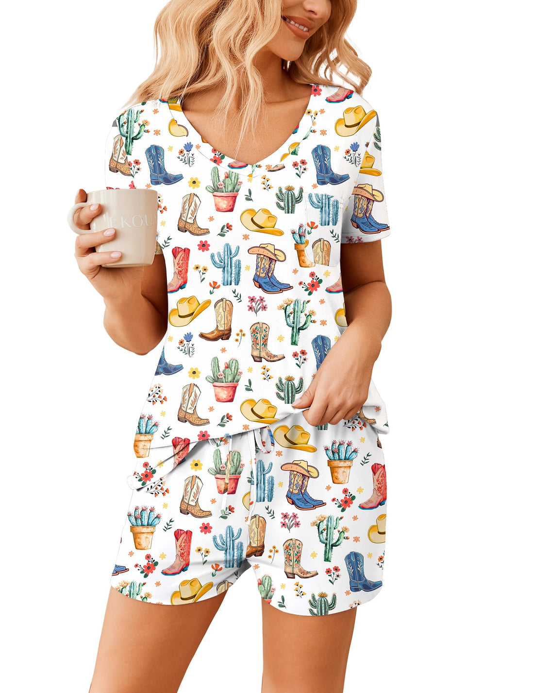 Ekouaer Womens Pajama Sets Short Sleeve Pajamas for Women Sets Soft Lounge Sets Casual V Neck Sleepwear PJS