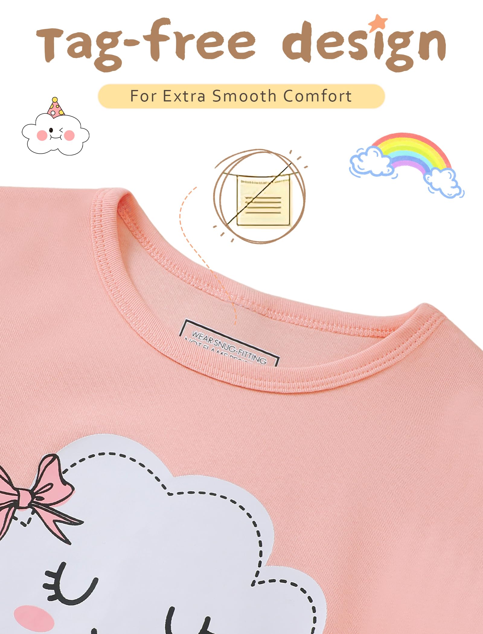 Mikrdoo Girls Pajamas Kids Soft Cute Cotton Long Sleeve 2 Piece Stretchy Snug Fit Pjs Set for Girls Size 4-14Y