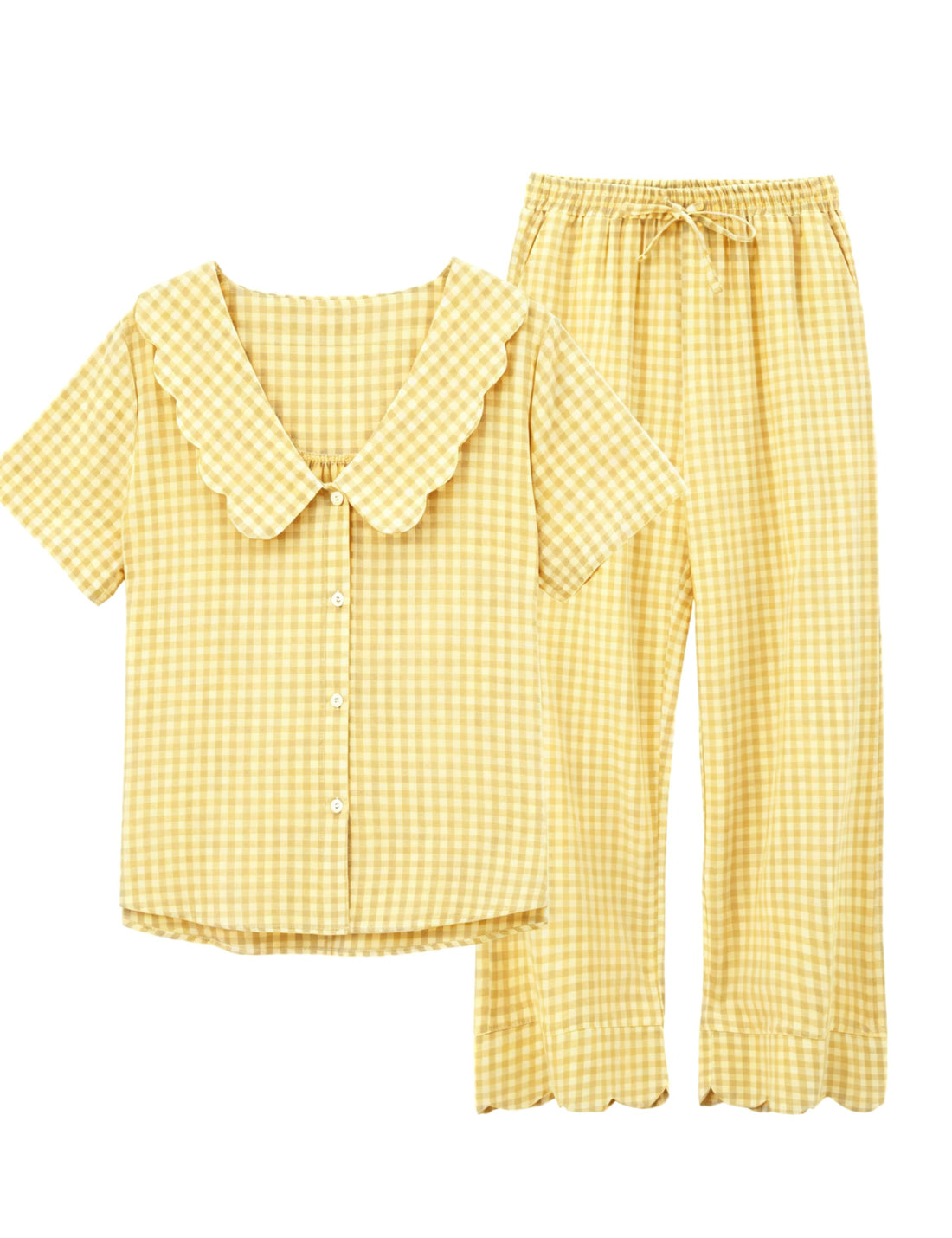 Tanming Womens Gingham 2 Piece Pajamas Sets Puff Sleeve Babydoll Shirt Ruffle Pants Pj Lounge Set Sleepwear WEBE CLOTHING