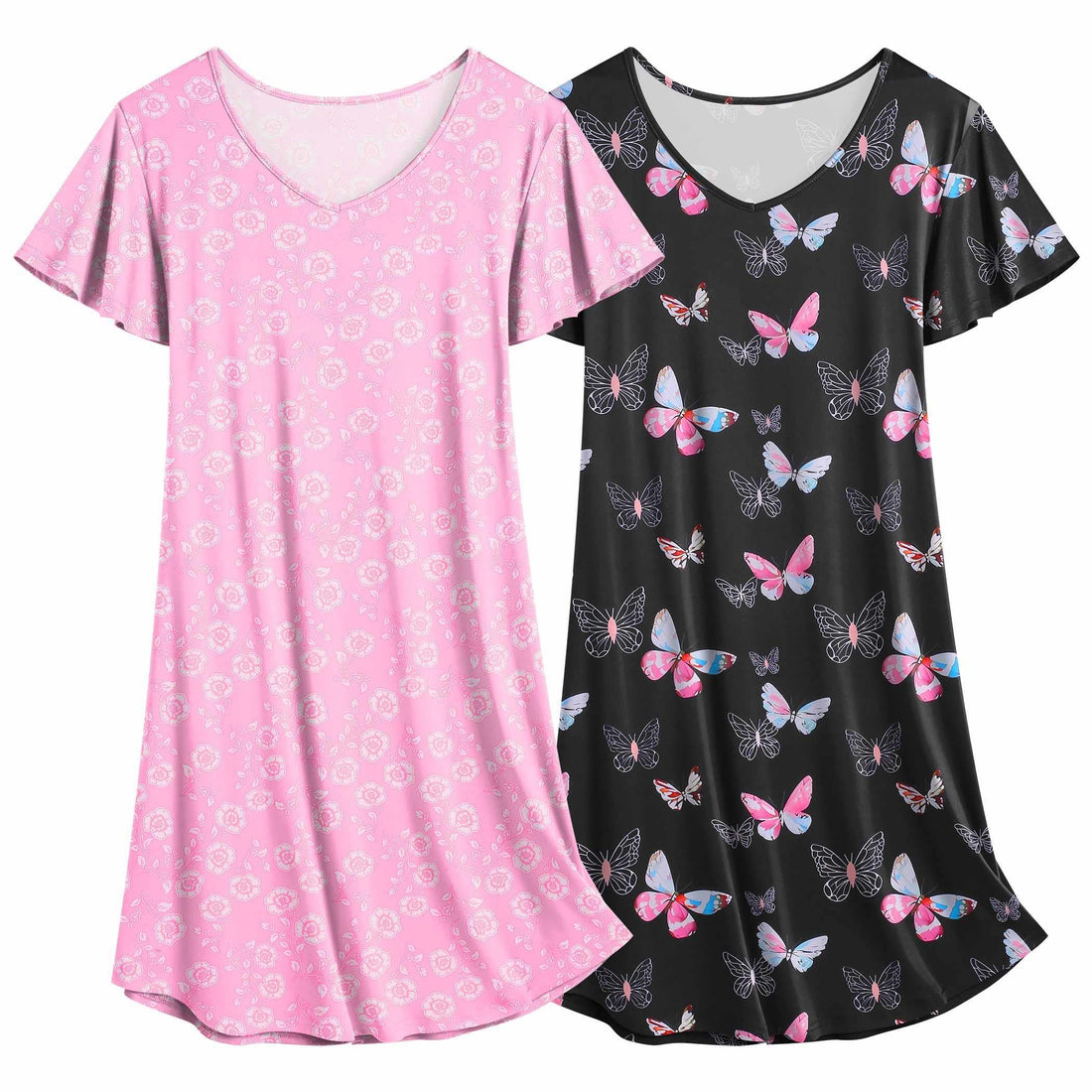 Ekouaer 2 Pack Women's Nightgown Short Sleeve Nightshirts Comfy Soft Pajama Sleep Dress